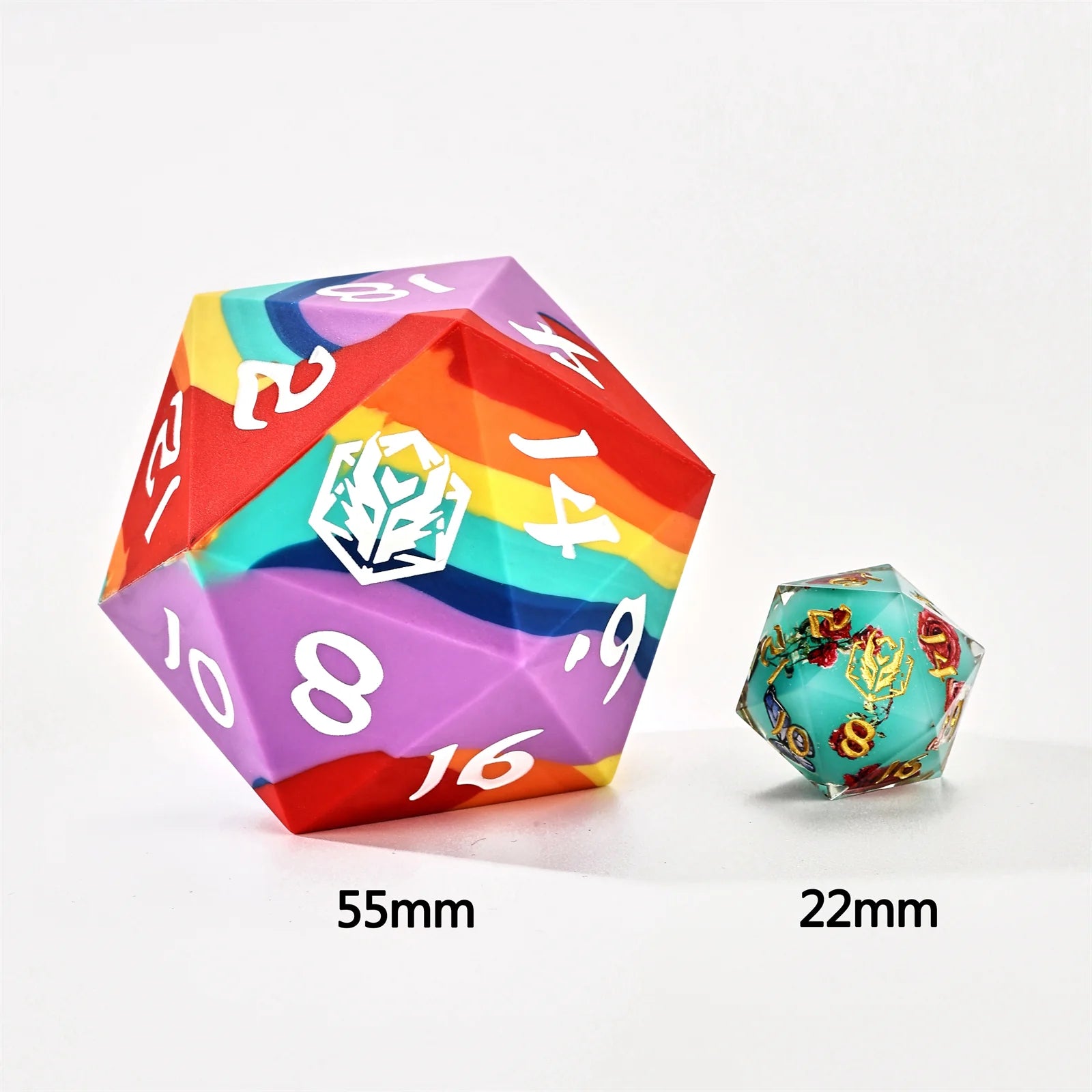55mm Chonk Rubber Silicone D20 Dice Set - Rainbow Realms Colorful Polyhedral Dice for D&D, RPG, MTG & Tabletop Gaming - Perfect for Dungeon Masters & Players
