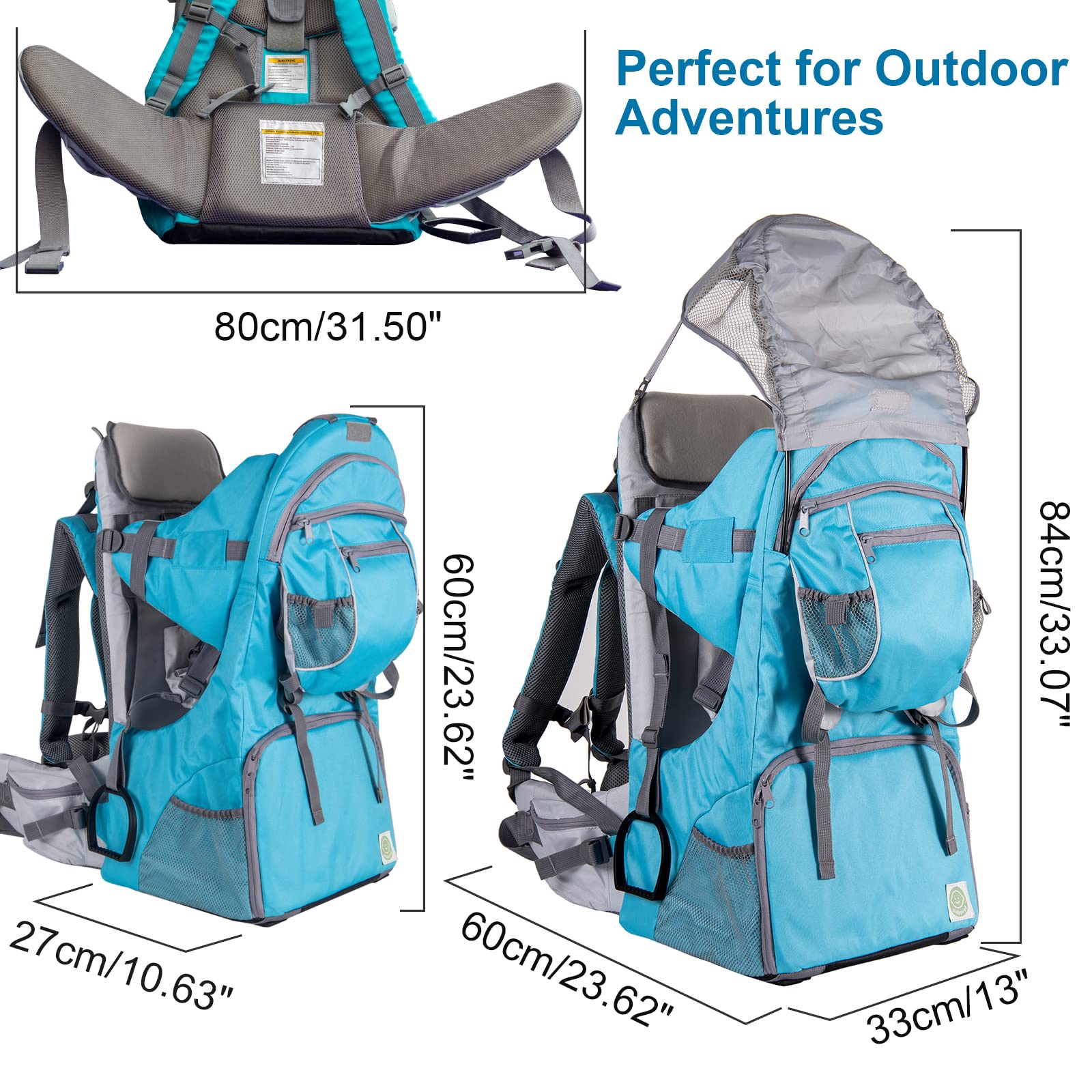 Baby Backpack Carrier - Adjustable Padded Toddler Hiking Backpack with Rain Cover & Sun Shade, Large Storage & Insulated Pockets for Safe Outdoor Adventures - Perfect for Hiking, Camping, and Family Travel