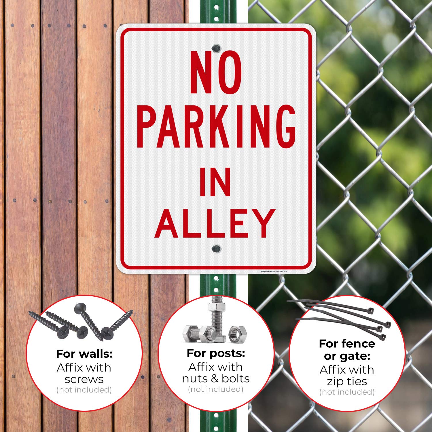 No Parking in Alley Sign - 24x30 Inches, 3M EGP Reflective .080 Aluminum, Fade Resistant & Easy Mounting - Indoor/Outdoor Use - Made in USA - Perfect for Driveways, Private Roads & Commercial Properties