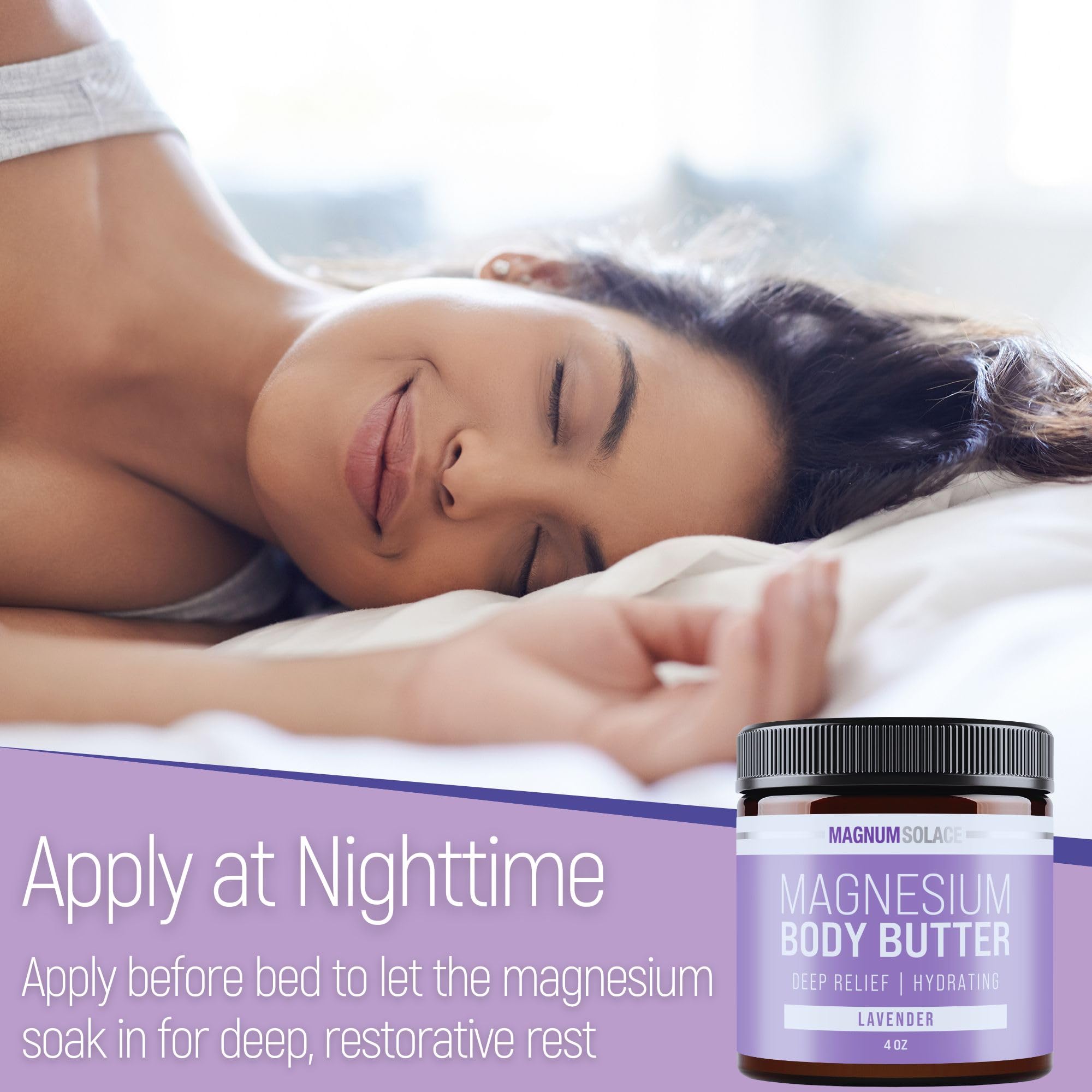 Magnesium Body Butter for Sleep & Relaxation - Nighttime Magnesium Cream with Lavender Scent - Deep Moisturizing & Muscle Recovery - Perfect for Bedtime Routine & Post-Workout Recovery