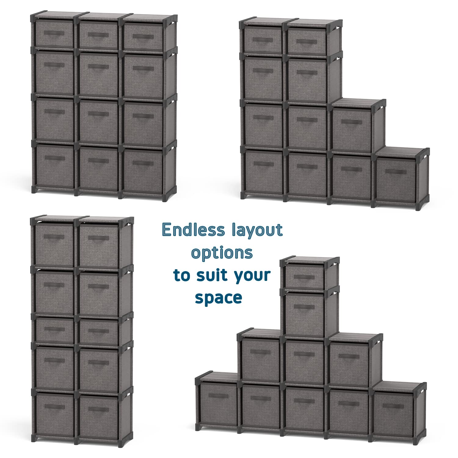 12-Cube Storage Organizer - Gray Modular Shelving Unit with Fabric Bins | DIY Closet, Bedroom & Office Organization | Space-Saving Solution for Toys, Books & Home Decor | Perfect for Playrooms, Dorms & Small Spaces