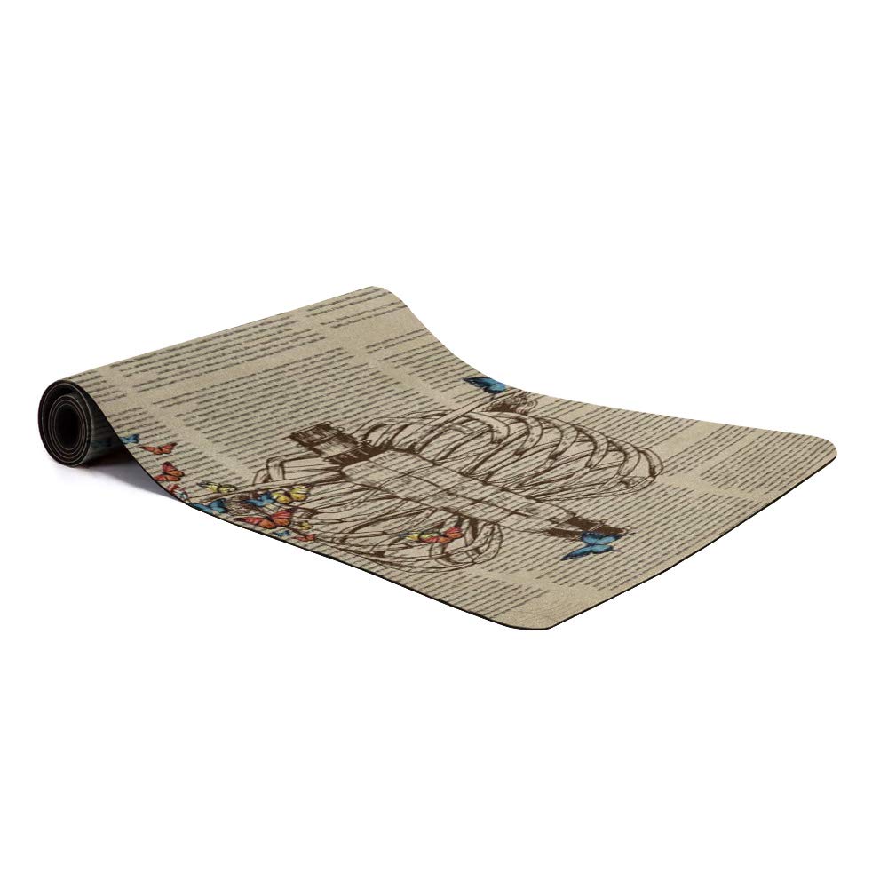 Vintage Yoga Mat with Butterfly Skull Design - Non Slip, 3.5mm Thick Exercise Mat for Hot Yoga, Pilates & Gym Workouts - Supportive & Stable Fitness Cushioning Mat for Home, Studio & Outdoor Use