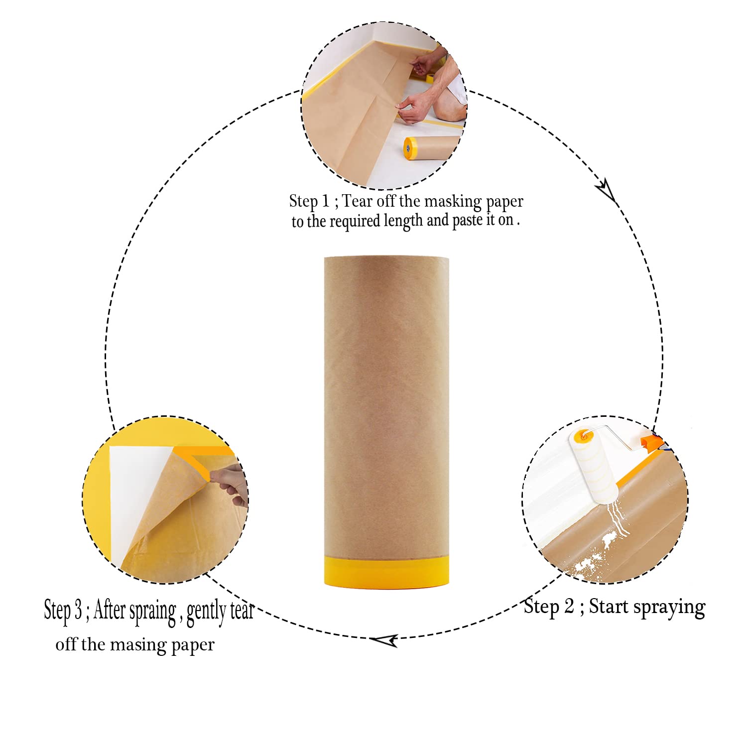 12 Inch x 50 Feet Adhesive Masking Paper Roll for Painting - 2 Pack, Waterproof Painters Paper with Tape for Automotive & Home Painting Protection | Perfect for Wall, Furniture & Car Paint Projects