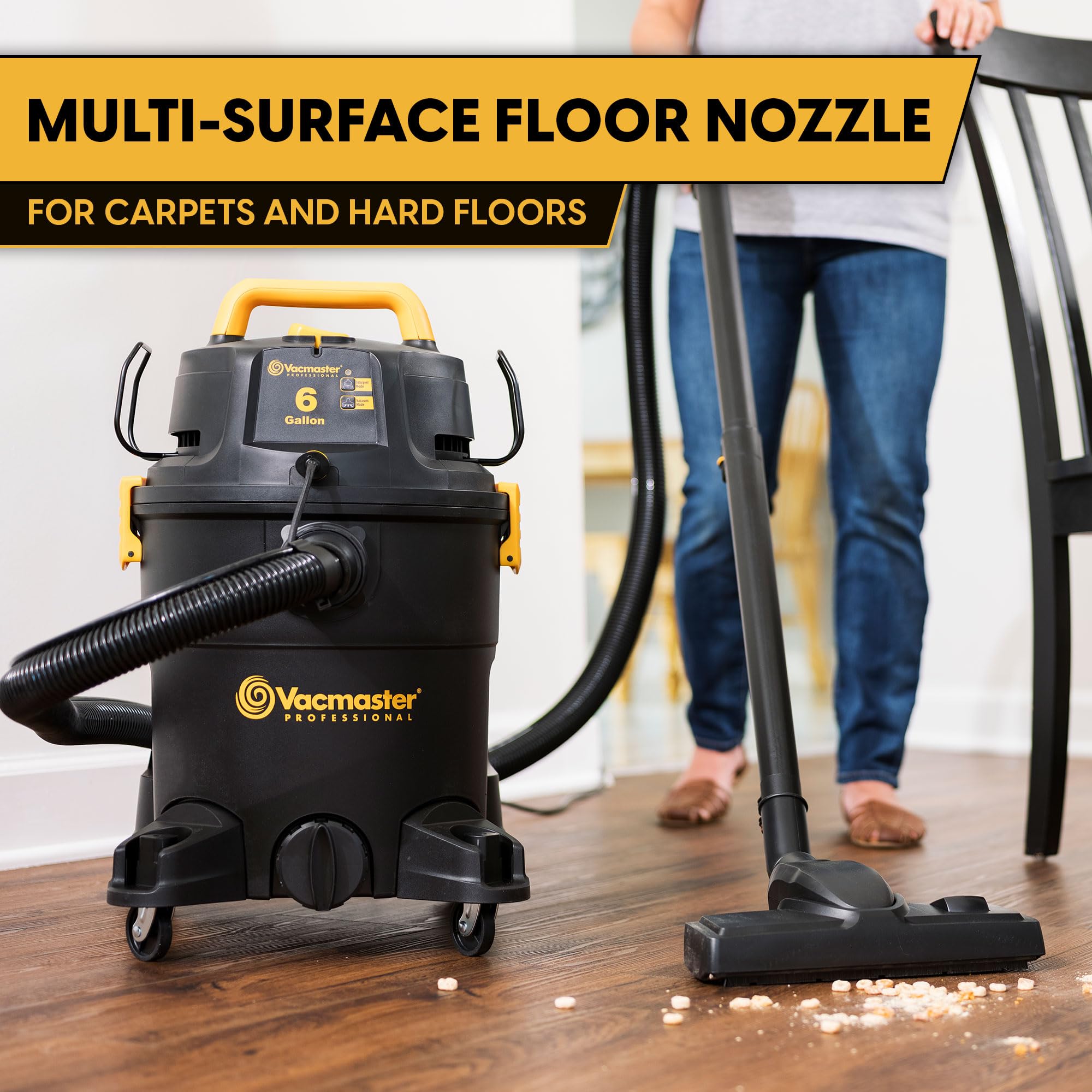 Vacmaster VK609PFR 0201 6 Gallon 5.5 HP 3-in-1 Wet/Dry/Upholstery Shampoo Vacuum Cleaner - Powerful Suction for Carpets, Floors & Furniture Cleaning - Ideal for Home, Garage & Workshop Use