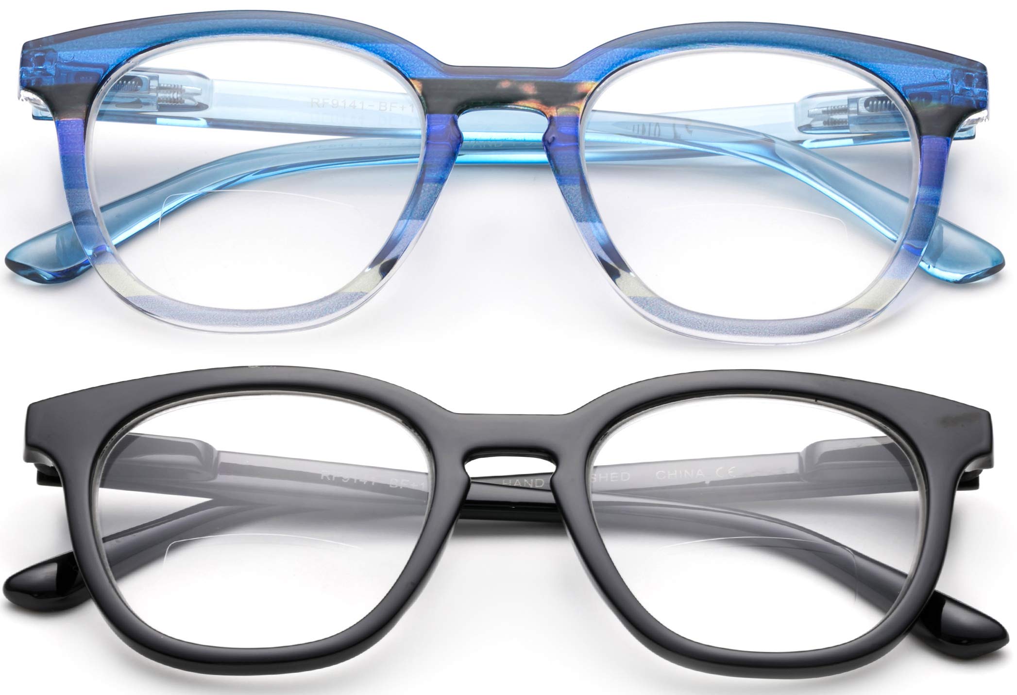 2-Pack Fashionable Bifocal Reading Glasses with 1.75 Magnification - Oversized Round Frame & Free Pouch - Perfect for Reading, Crafts, and Computer Work
