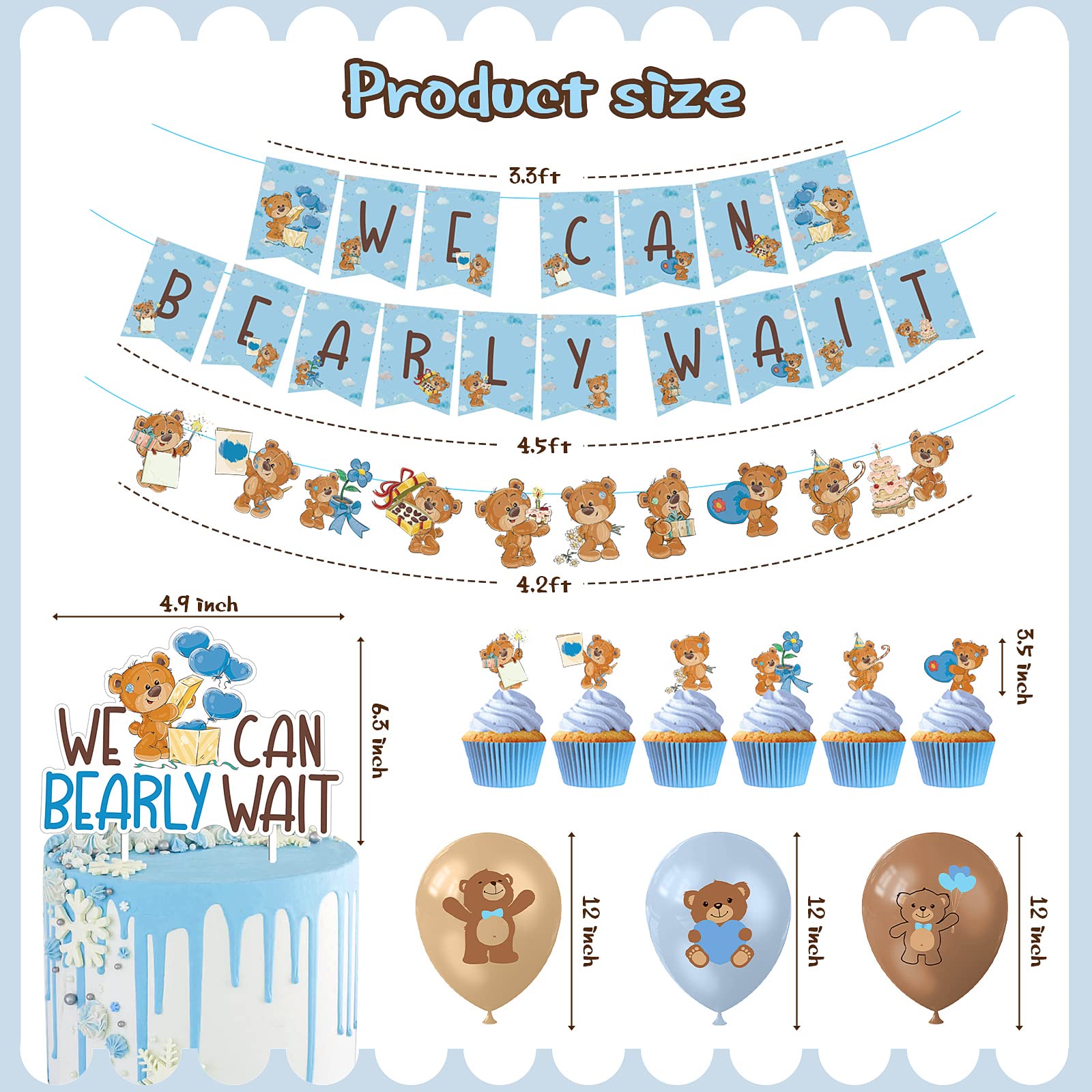 51-Pack Blue & Brown Baby Shower Decorations for Boys - We Can Bearly Wait Banner, Cake Topper, Cupcake Toppers, Balloons & Cute Bear Party Supplies | Perfect for Baby Showers, Gender Reveals & Nursery Decorations