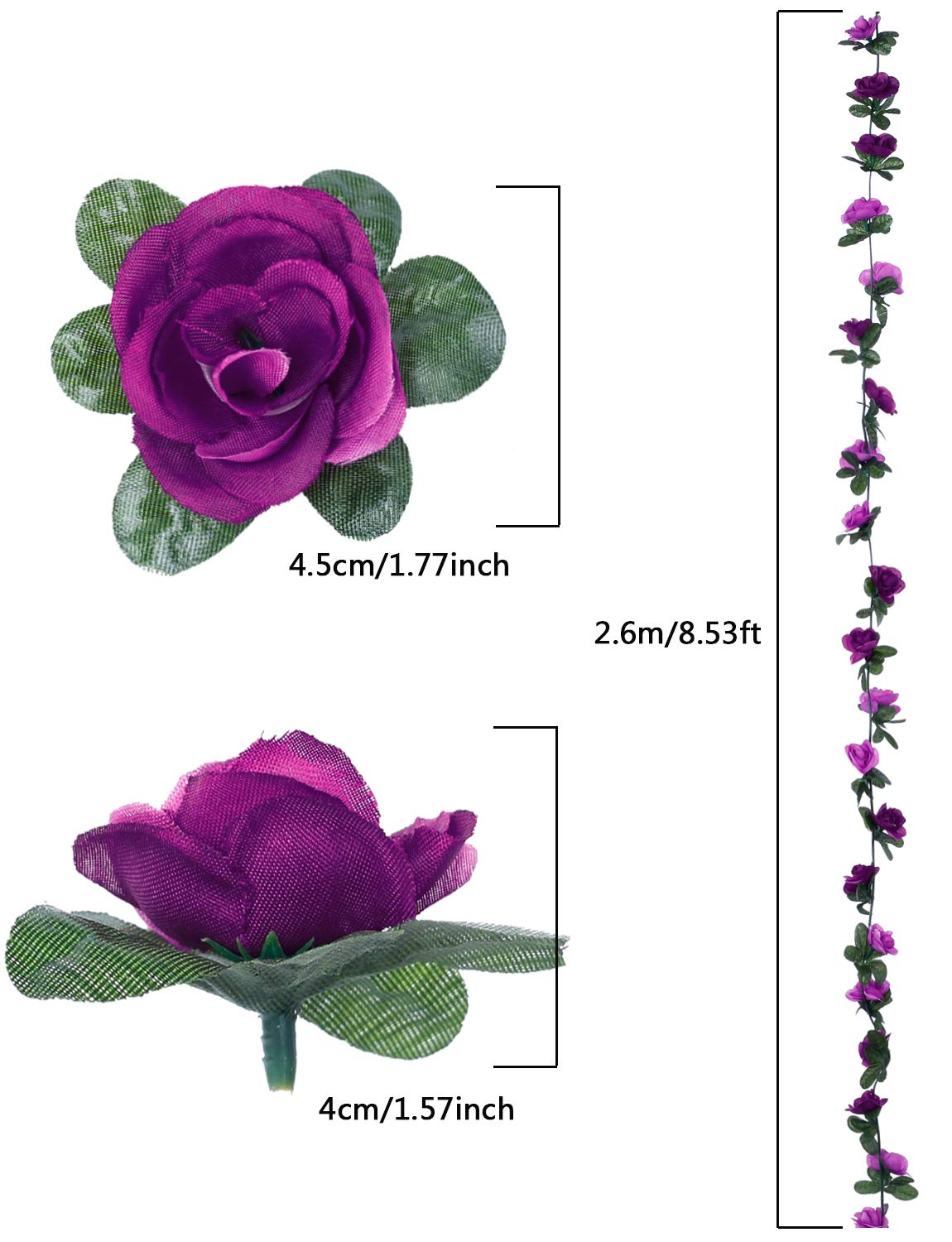 Miracliy 5 Pack 41 FT Artificial Rose Vine Flowers - Fake Hanging Ivy Plants for Home, Hotel, Office, Wedding, Party & Garden Decor (Pink, Purple) - Perfect for Wall, Fence, Balcony & DIY Craft Projects