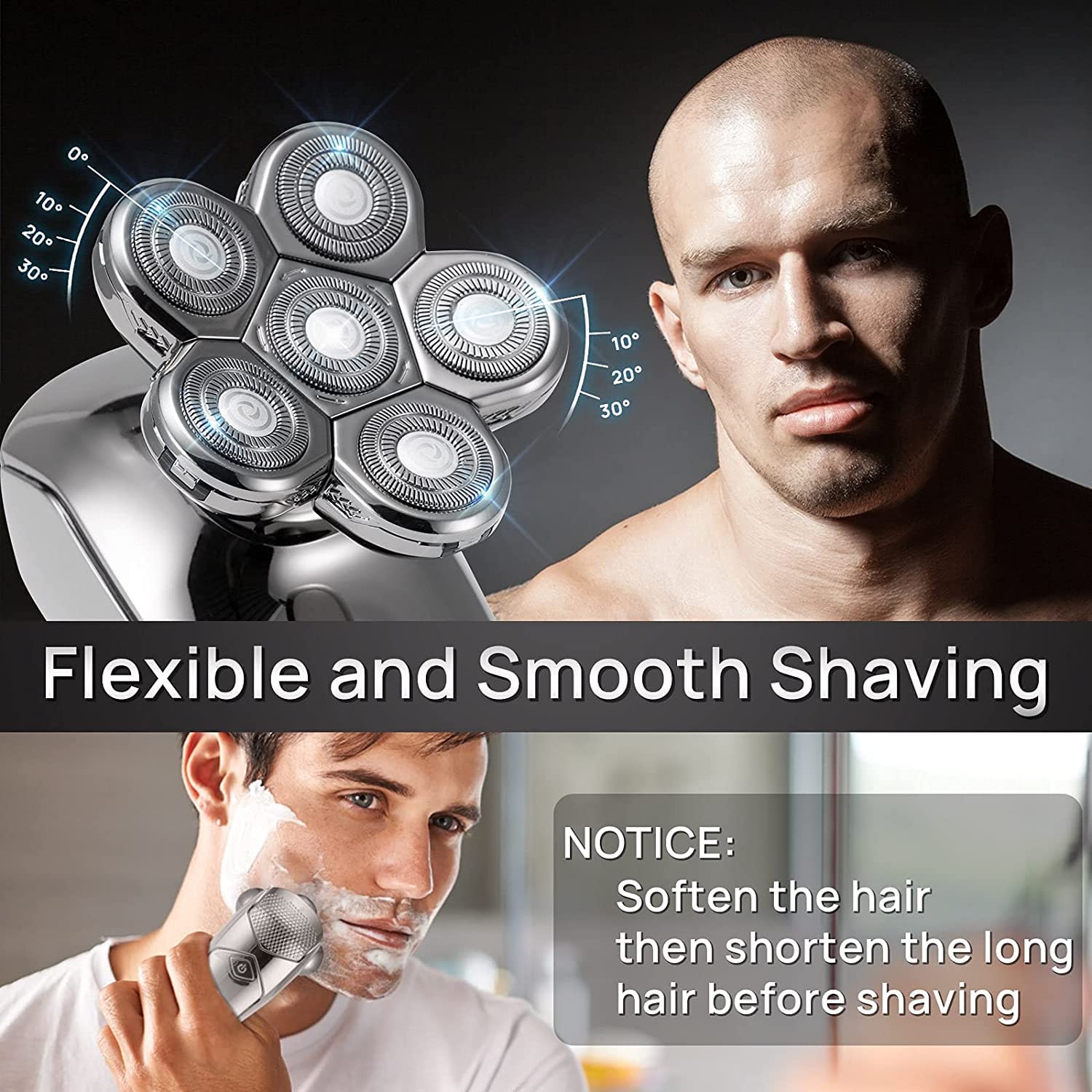 6-in-1 Rechargeable Electric Razor for Men - Wet/Dry Beard Trimmer, Body Groomer & Bald Head Shaver | Professional Grooming Kit for Facial Hair, Body Hair & Head Shaving | Perfect for Home, Travel & Gym Use
