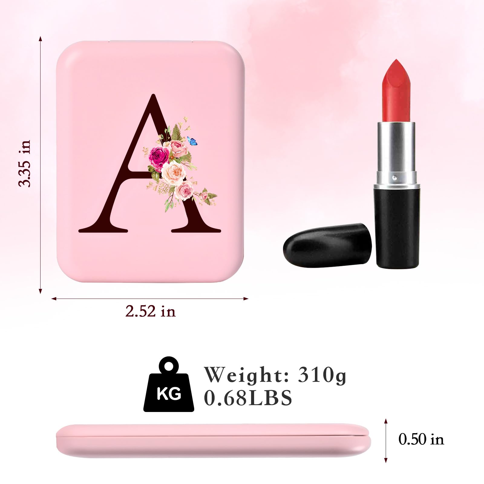 LED Travel Mirror with Lights - Personalized Initials, Portable Compact Makeup Mirror for Women & Teen Girls - Perfect for Travel, Birthday Gifts & School Essentials | Dorm Room, Makeup Vanity & On-the-Go Use