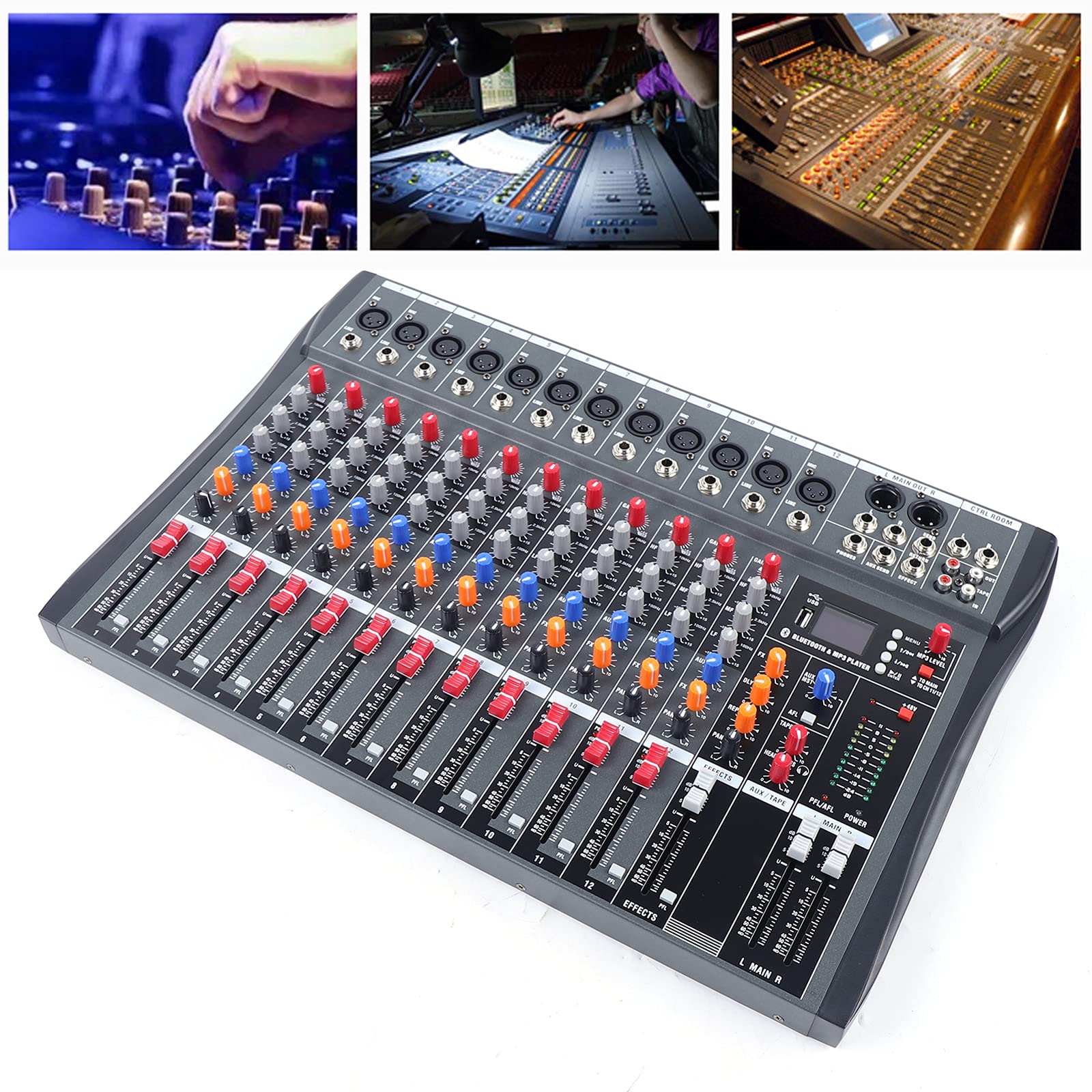 12-Channel Professional Audio Mixer with USB Interface - Powered Sound Board for Live Performances, Home Studio Recording & Podcasting | Perfect for DJs, Musicians & Content Creators