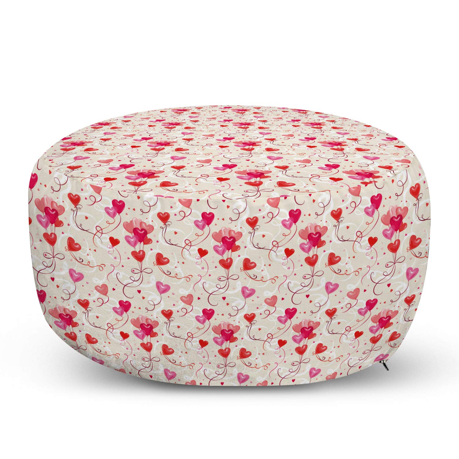 Ambesonne Valentine's Day Heart Balloon Ottoman Pouf - Soft Foot Rest with Removable Cover for Living Room & Bedroom - Romantic Home Decor for Couples Gift, Date Night & Anniversary Celebration