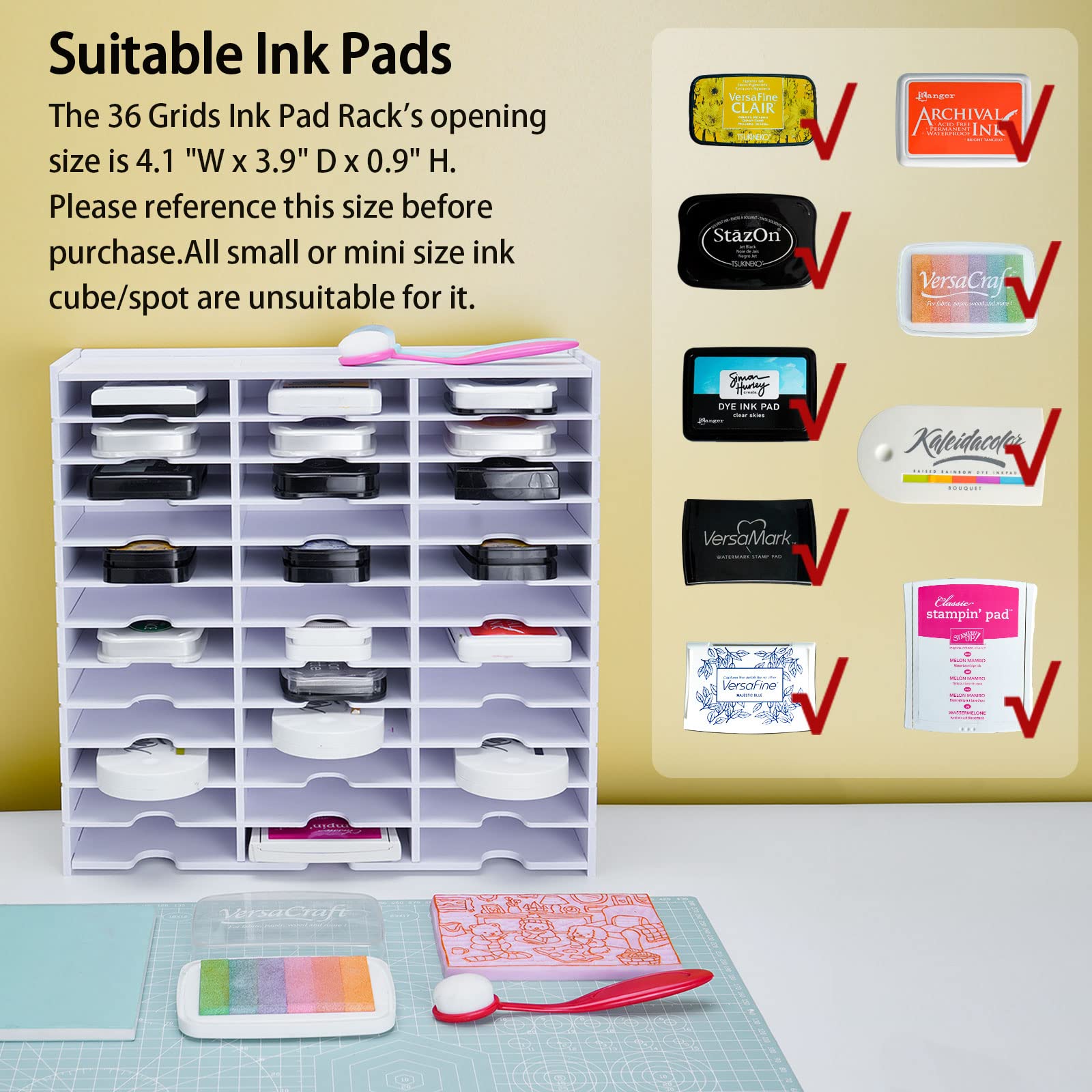Krafetto 36 Grids Ink Pad Storage Rack - Stamp Pad Organizer Holder for Stampin Up & Ranger Ink Pads - Perfect for Craft Room, Scrapbooking & Card Making Organization