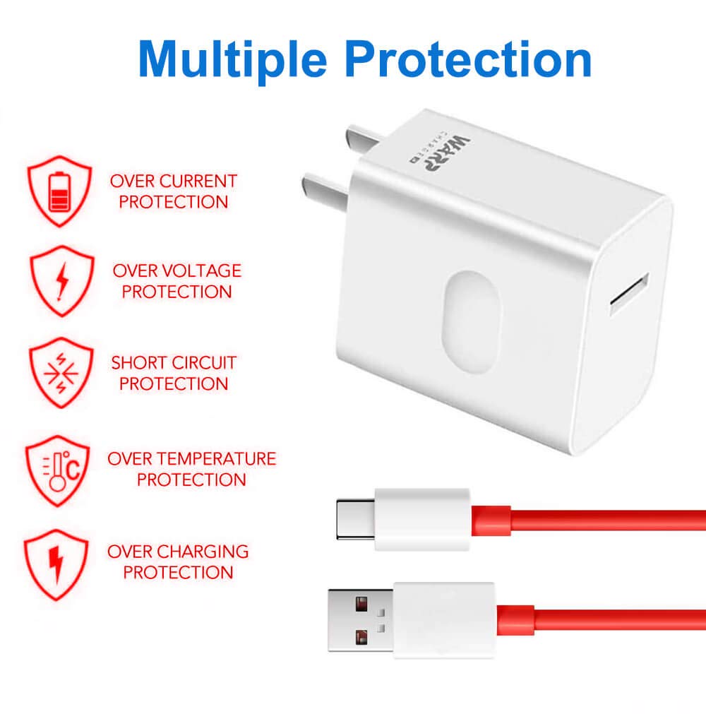 30W Warp Charger Fast USB-C Wall Adapter with 3.3FT Cable - Quick Charge for OnePlus 9/8 Pro/7T/6/5T/5/3T/3 - Perfect for Home, Office & Travel (White)