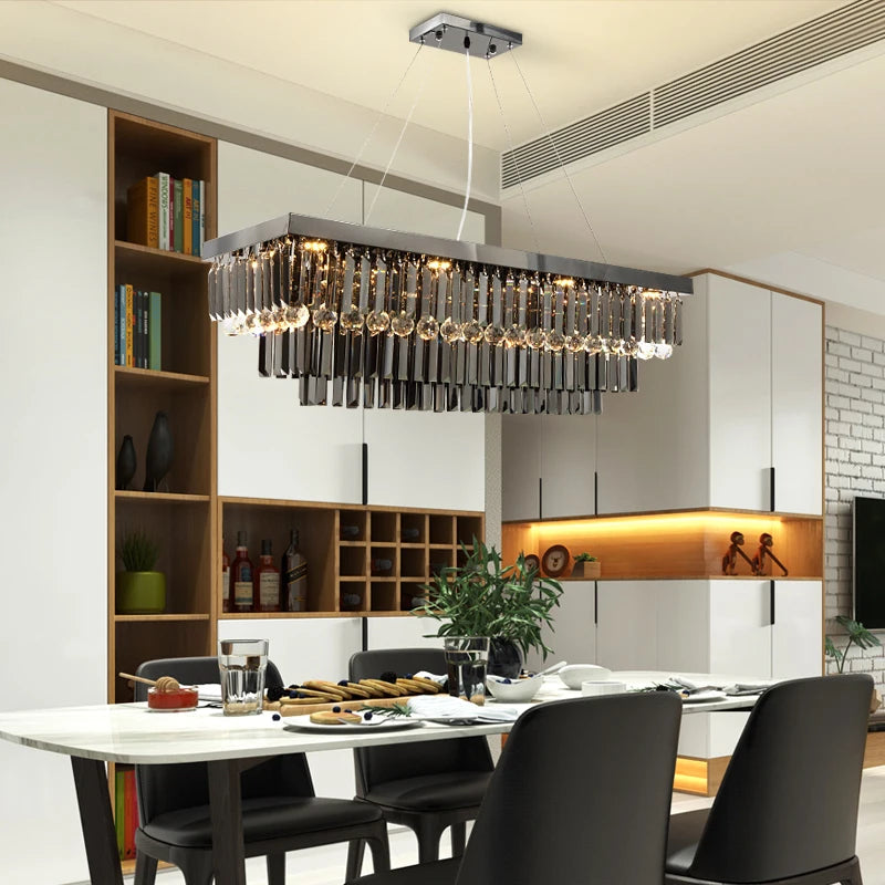 3-Tier Modern Rectangular Crystal Chandelier - Elegant Dining Room Lighting Fixture for Home Decor, Wedding Venue & Restaurant Ambiance