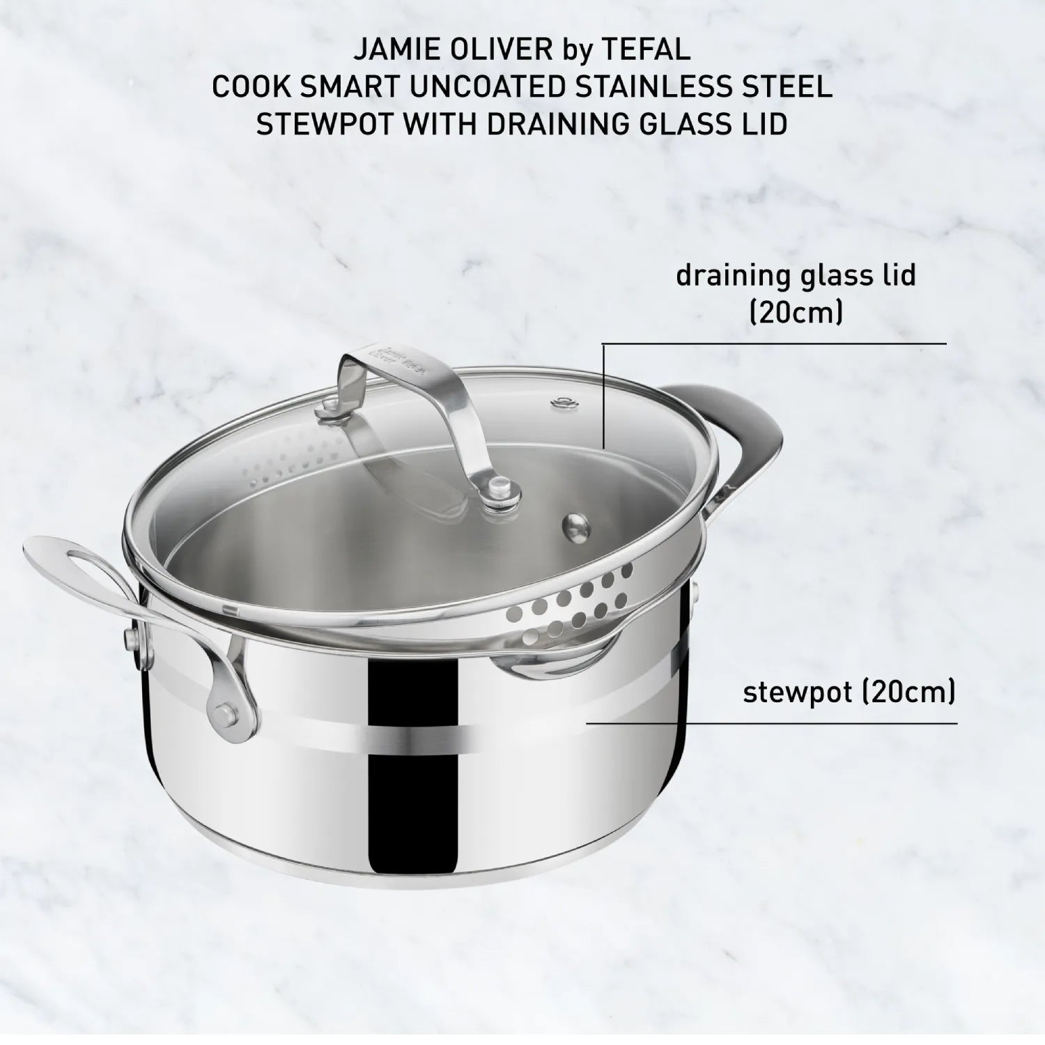 Jamie Oliver by Tefal 3-Piece Stainless Steel Induction Cookware Set with Lids - Perfect for Home Cooking, Professional Kitchens & Induction Stovetops