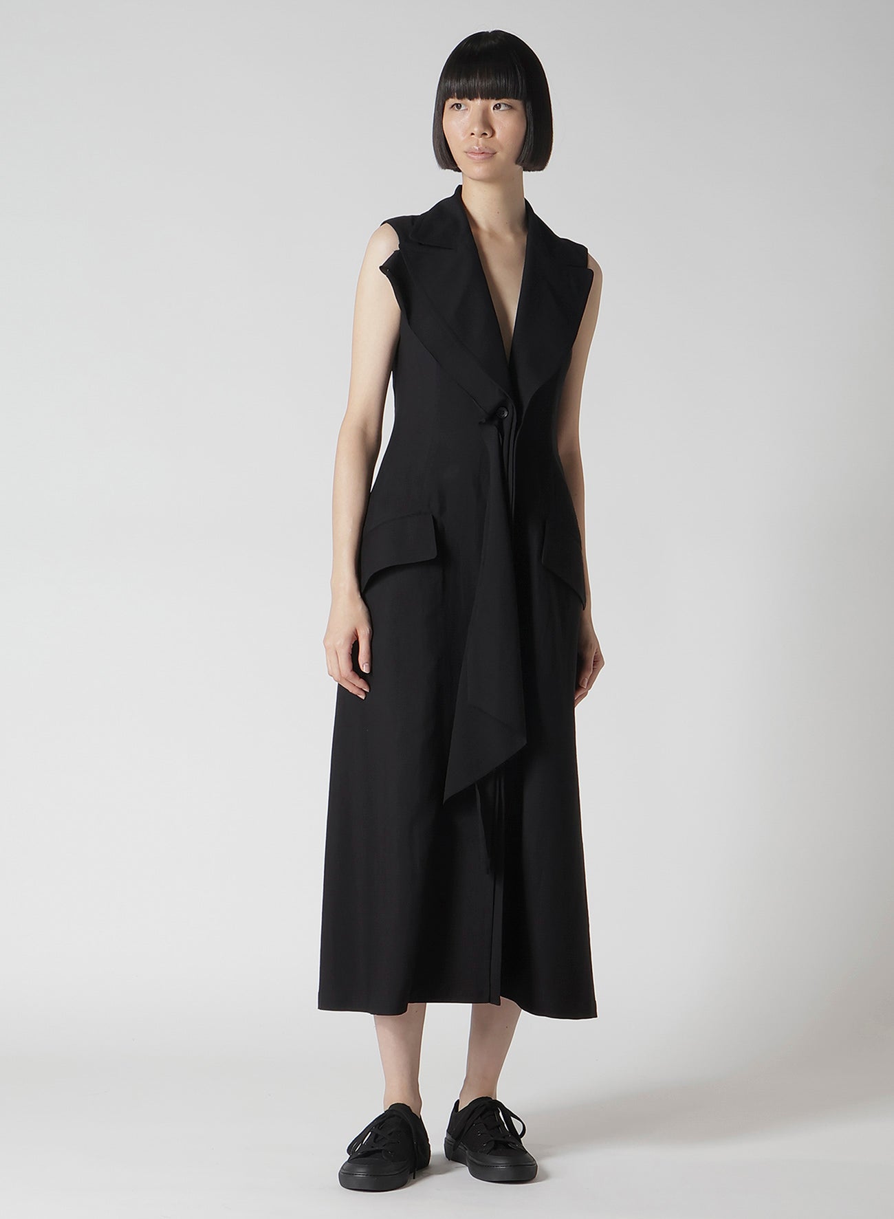 Elegant Cu/W High Twisted Gabardine Front Draped Sleeveless Dress for Women | Formal & Cocktail Party Wear | Office & Evening Occasion Outfit