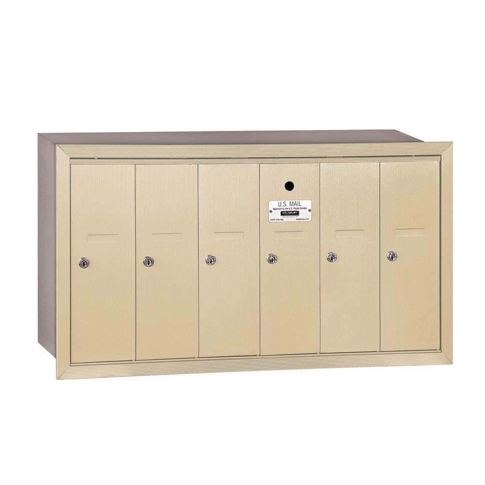 USPS Approved Salsbury Industries 3506SRU Recessed Mount Vertical Mailbox with 6 Doors - Sandstone Finish for Secure Residential & Commercial Mail Delivery