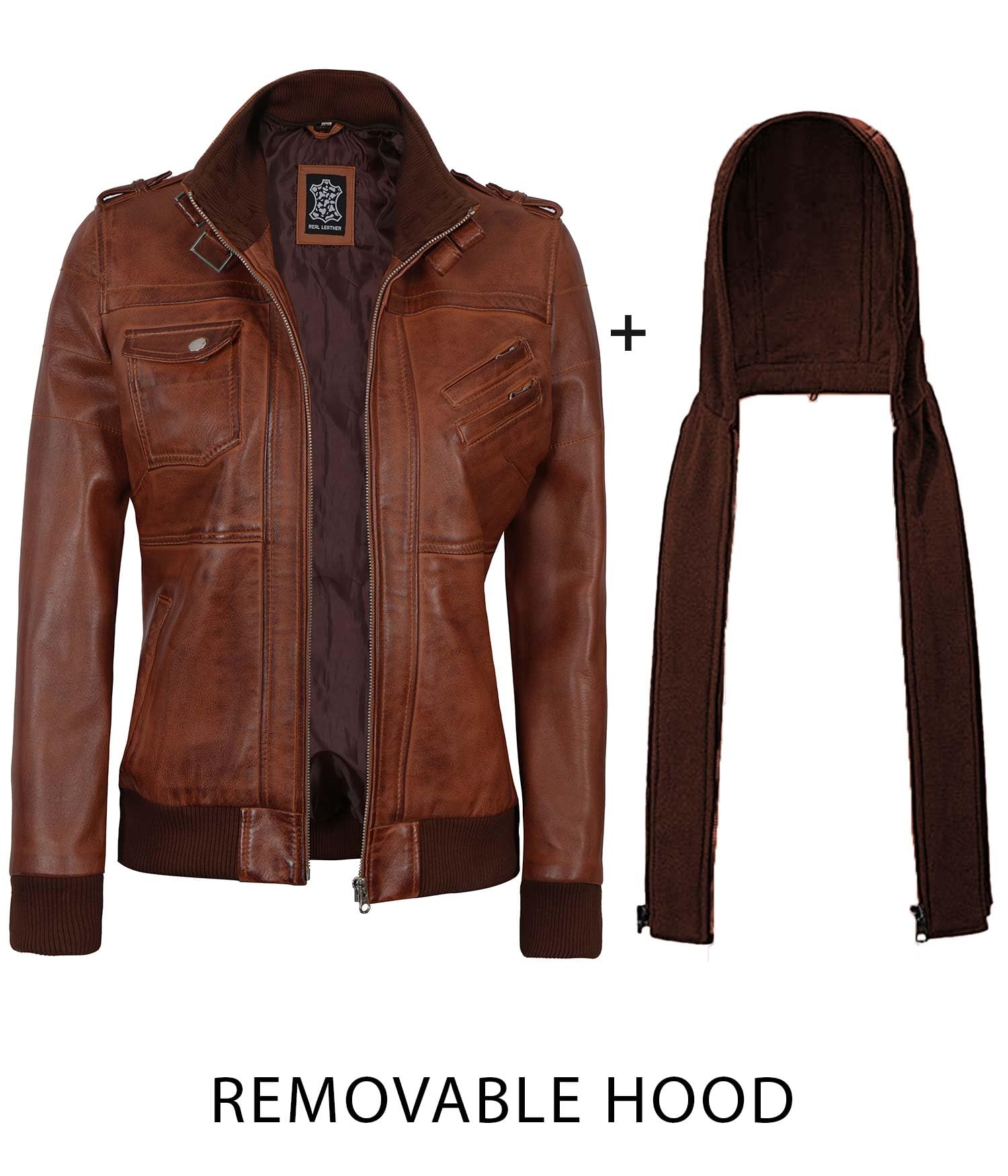Genuine Lambskin Bomber Leather Jacket for Women - Premium Real Leather Jacket with Detachable Hood | Stylish Outerwear for Casual Wear, Night Out & Motorcycle Riding