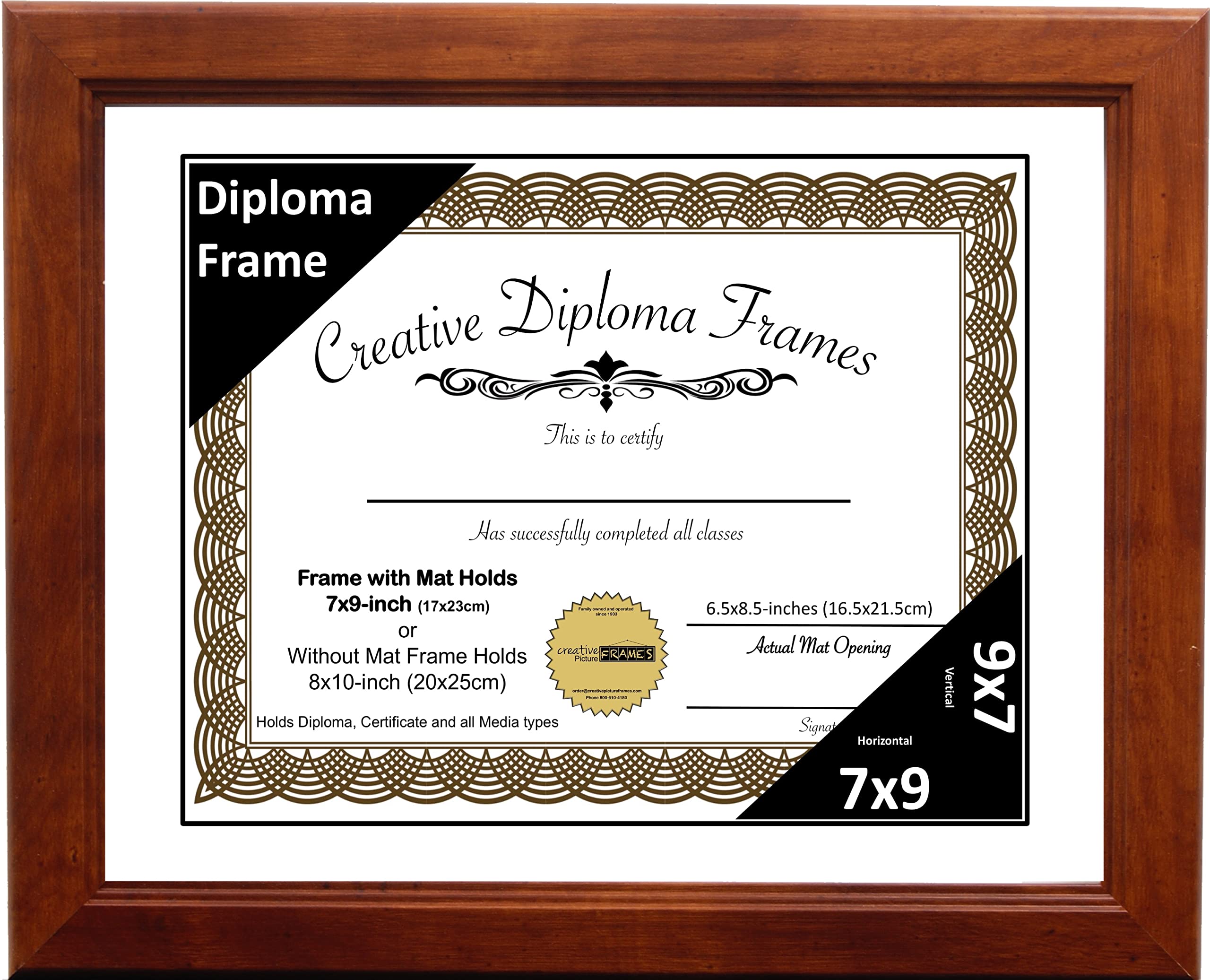 7x9 Walnut Wood Picture Frame with White Mat & Glass - Holds 10x12 Photos - Diploma Certificate Display Frame with Easel Stand & Wall Hangers - Perfect for Home Office Decor, Graduation Gifts & Wall Art Displays