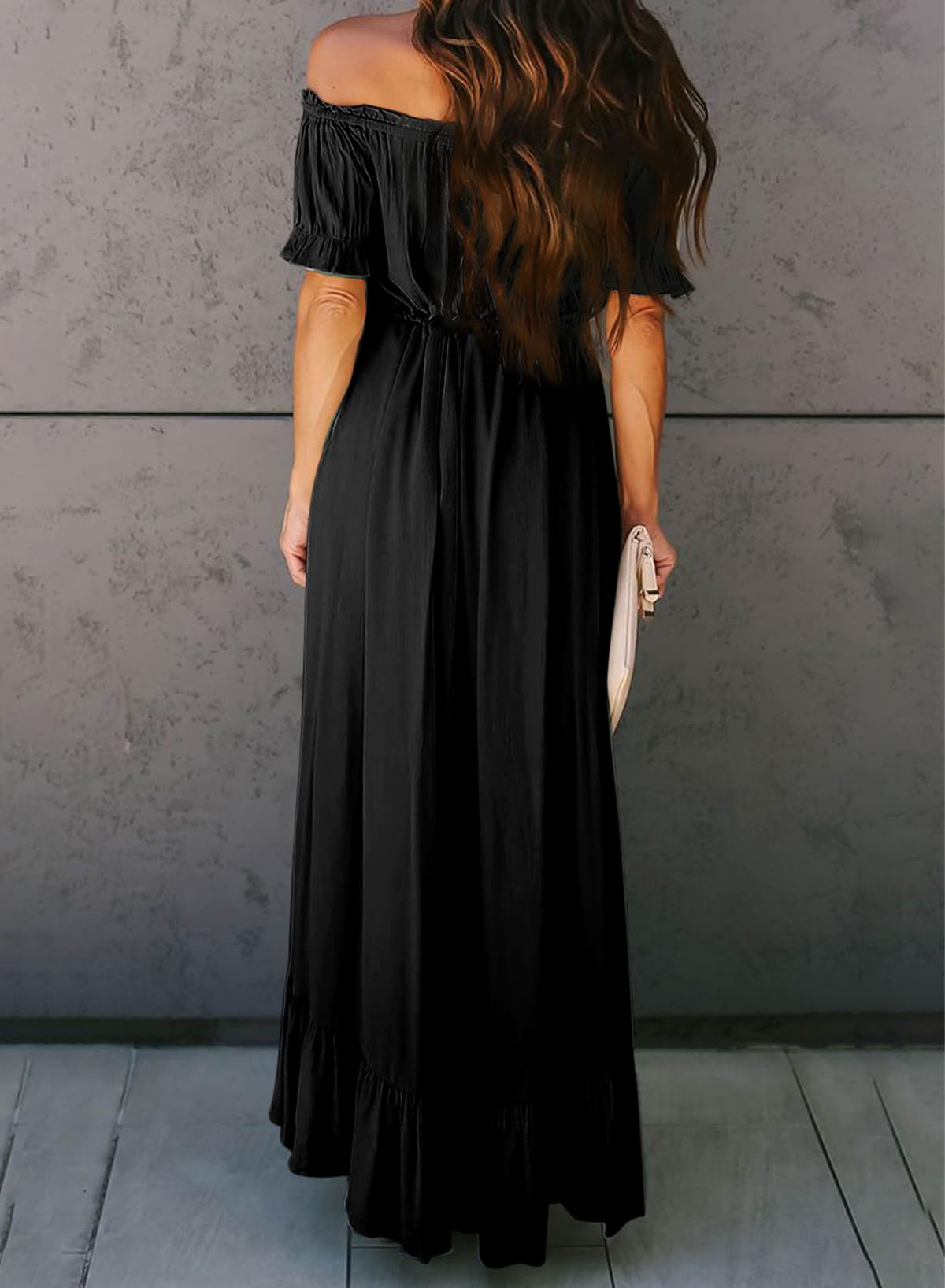 Dokotoo Women's 2025 Off Shoulder Casual Short Sleeve Maxi Dress - High Low Solid Cocktail Skater Dress for Summer Beach Party & Evening Out
