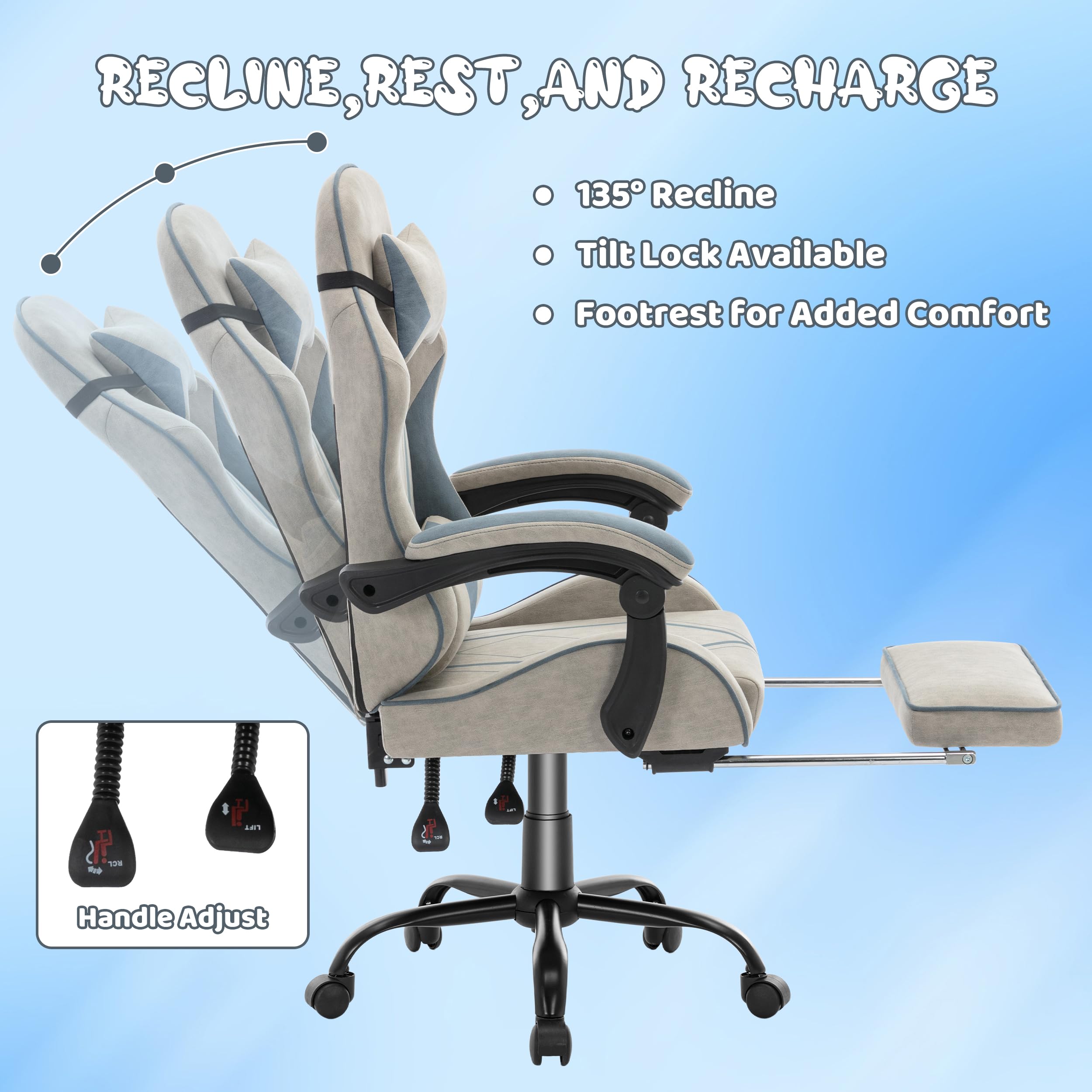Ergonomic Gaming Chair for Kids & Teens - Adjustable Computer Chair with Footrest & Lumbar Support - Cute Racing Style Reclining PC Game Chair for Girls & Boys - Perfect for Gaming, Studying & Home Office (Gray)