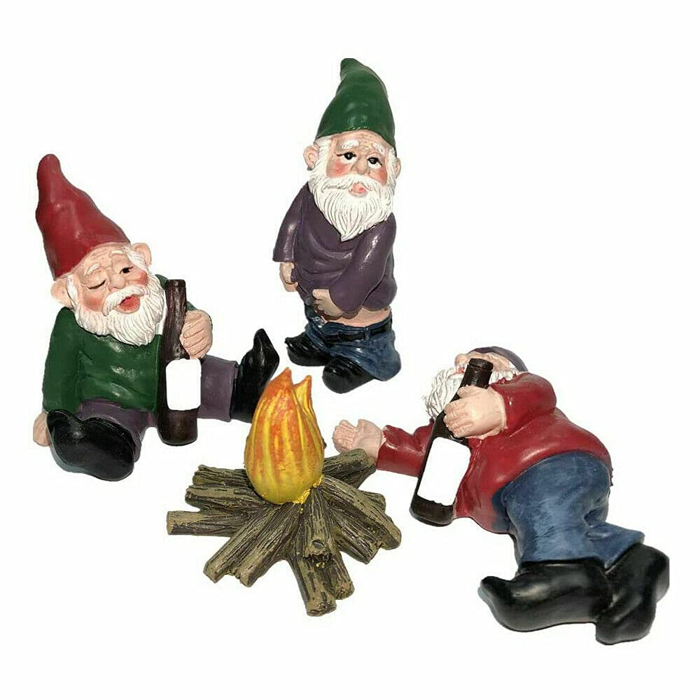 Fairy Drunk Garden Gnomes - Miniature Lawn Ornaments & Funny Garden Decor for Fish Tanks, Fairy Gardens, Small Yards & Flower Pots | Perfect for Outdoor Decor, Patio Displays & Whimsical Landscaping