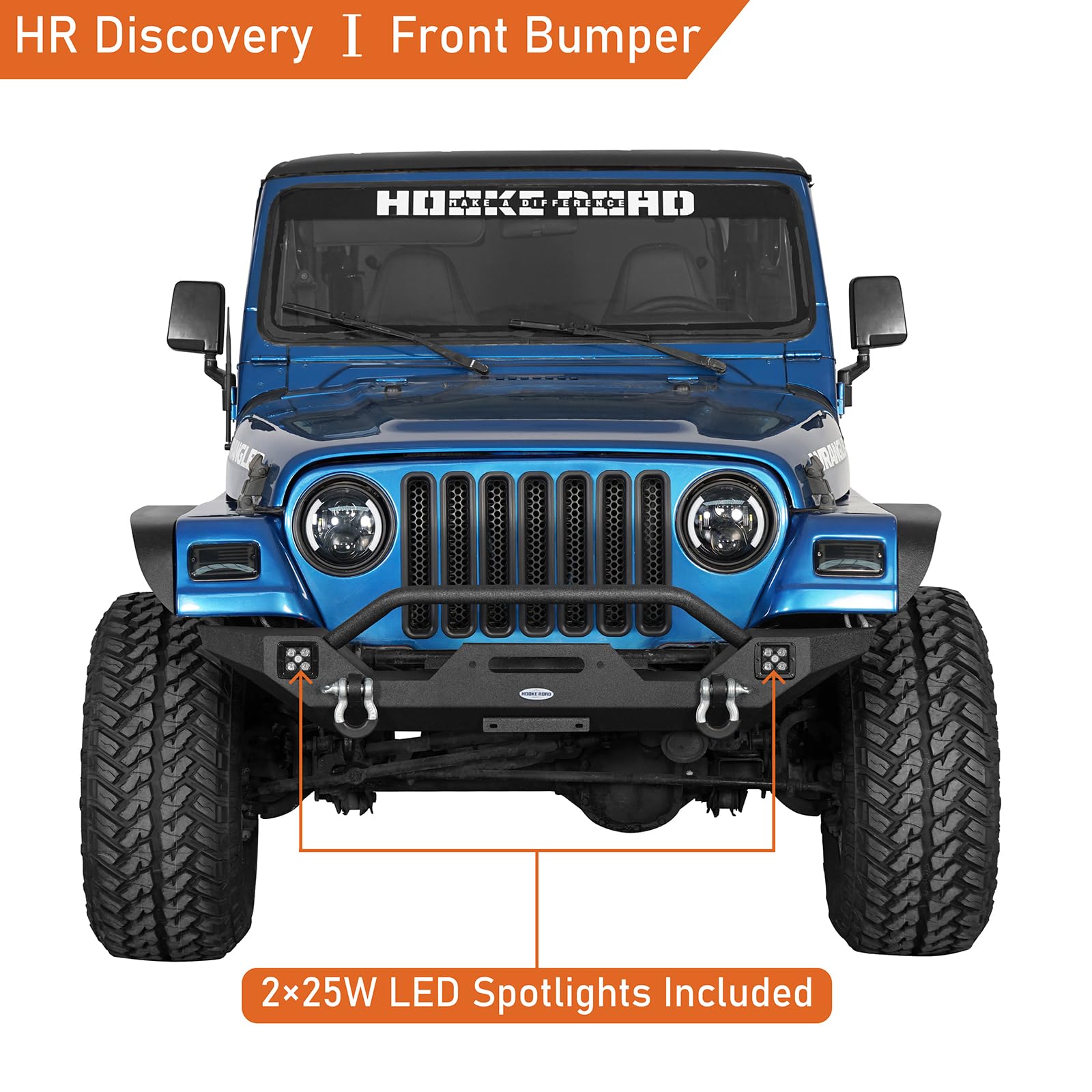 Hooke Road Jeep Wrangler TJ Front & Rear Bumper Set (1997-2006) - Heavy Duty Off-Road Bumpers with D-Rings & Receiver Hitch - Perfect for Trail Riding, Rock Crawling & Jeep Upgrades