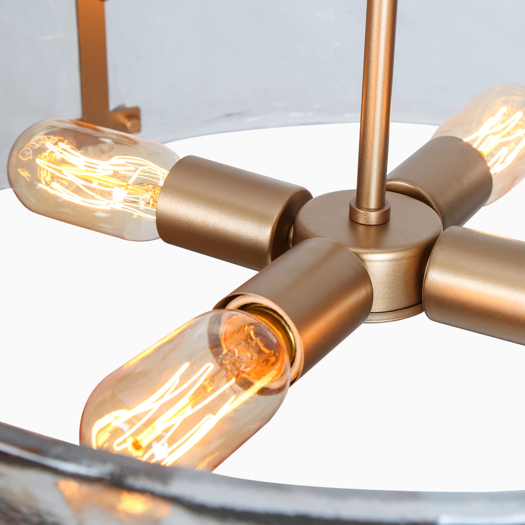 ZEVNI 4-Light Modern Gold Chandelier with Glass Drum Shade - 19.5