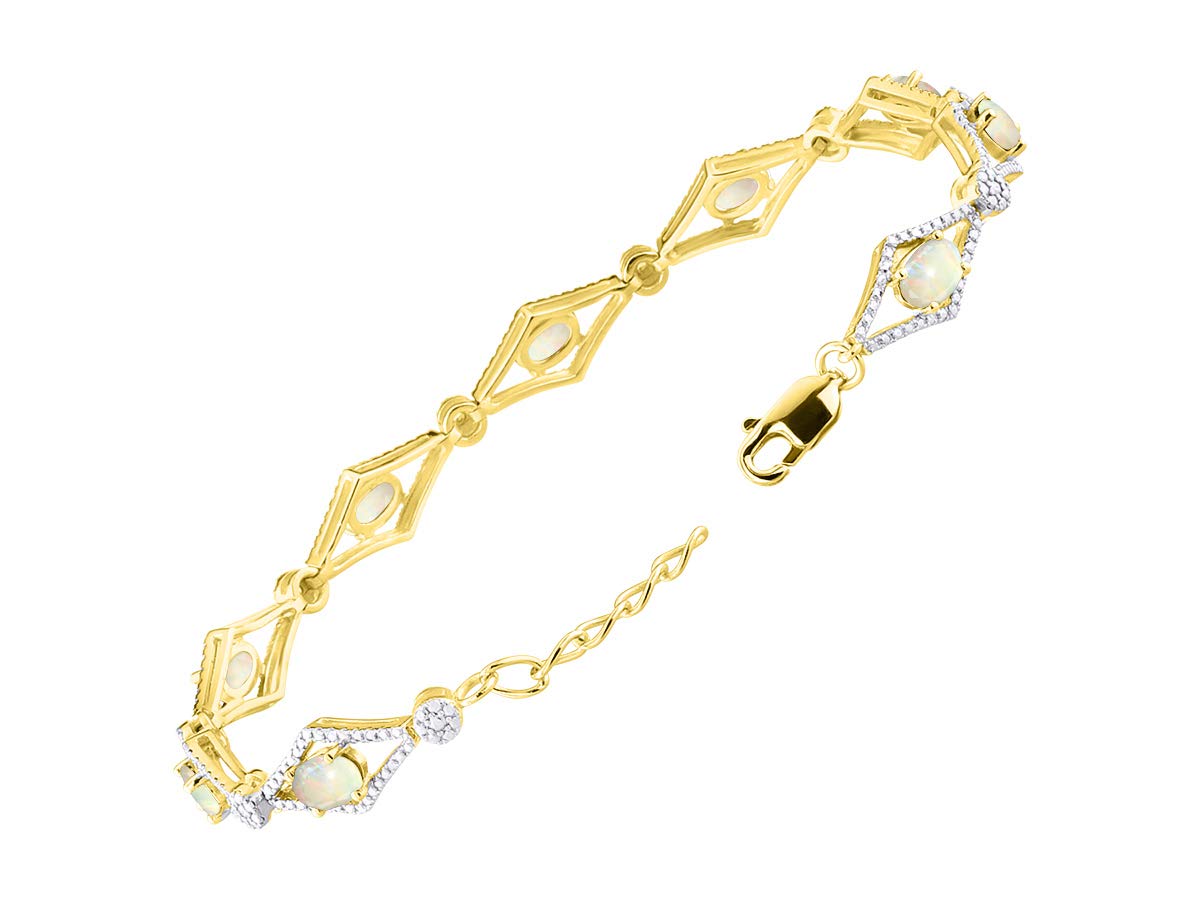 RYLOS Women's 925 Sterling Silver Yellow Gold Plated Tennis Bracelet with Gemstones & Diamonds | Adjustable 7-8