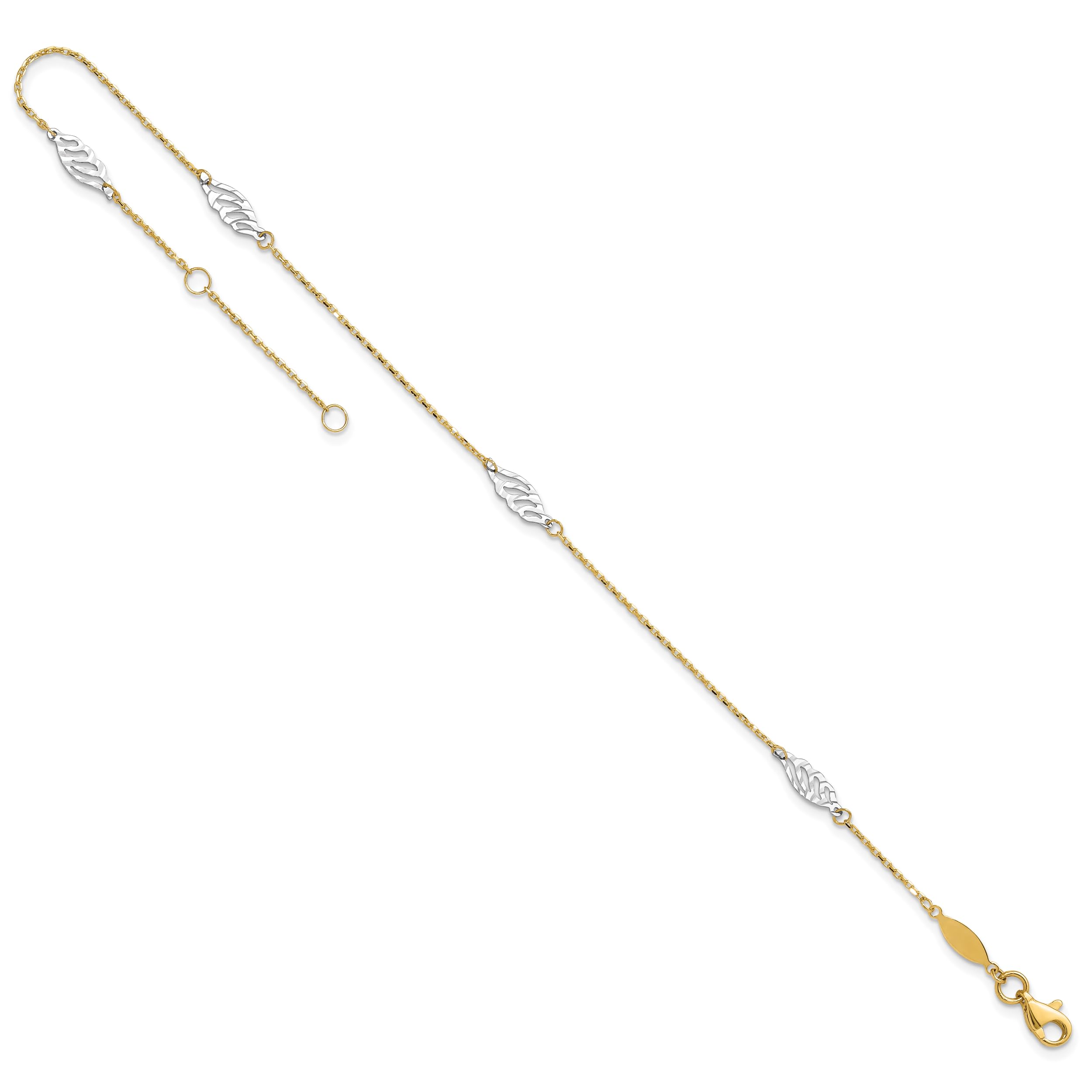 14K Solid Two Tone Gold Leaf Flower Anklet - 9 Inch Adjustable Summer Beach Ankle Bracelet for Women, Perfect for Vacations, Weddings, and Boho Fashion