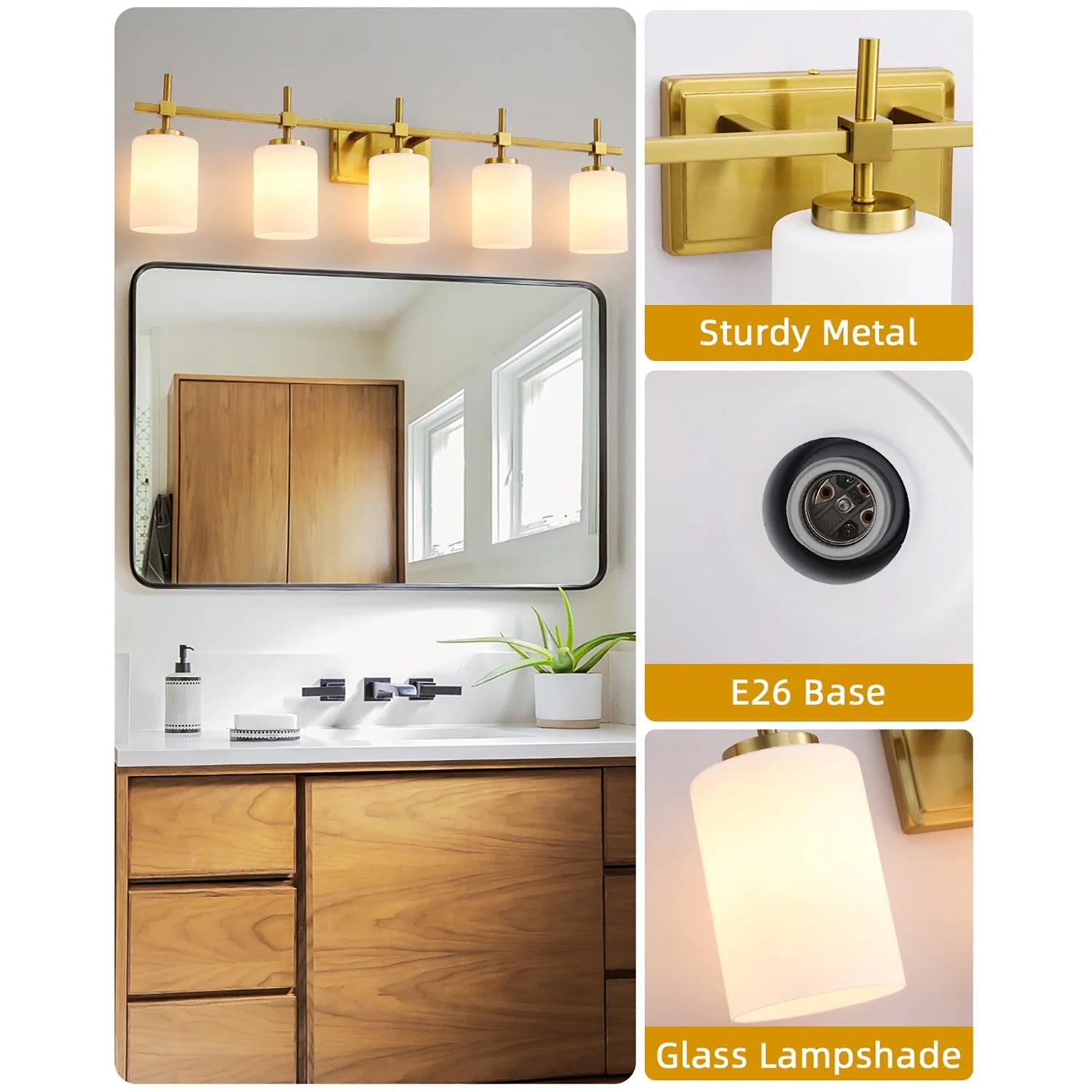 Jasper Modern Frosted Glass 5-Light Bathroom Vanity Light Fixture - Elegant Lighting for Bathroom, Powder Room & Dressing Area
