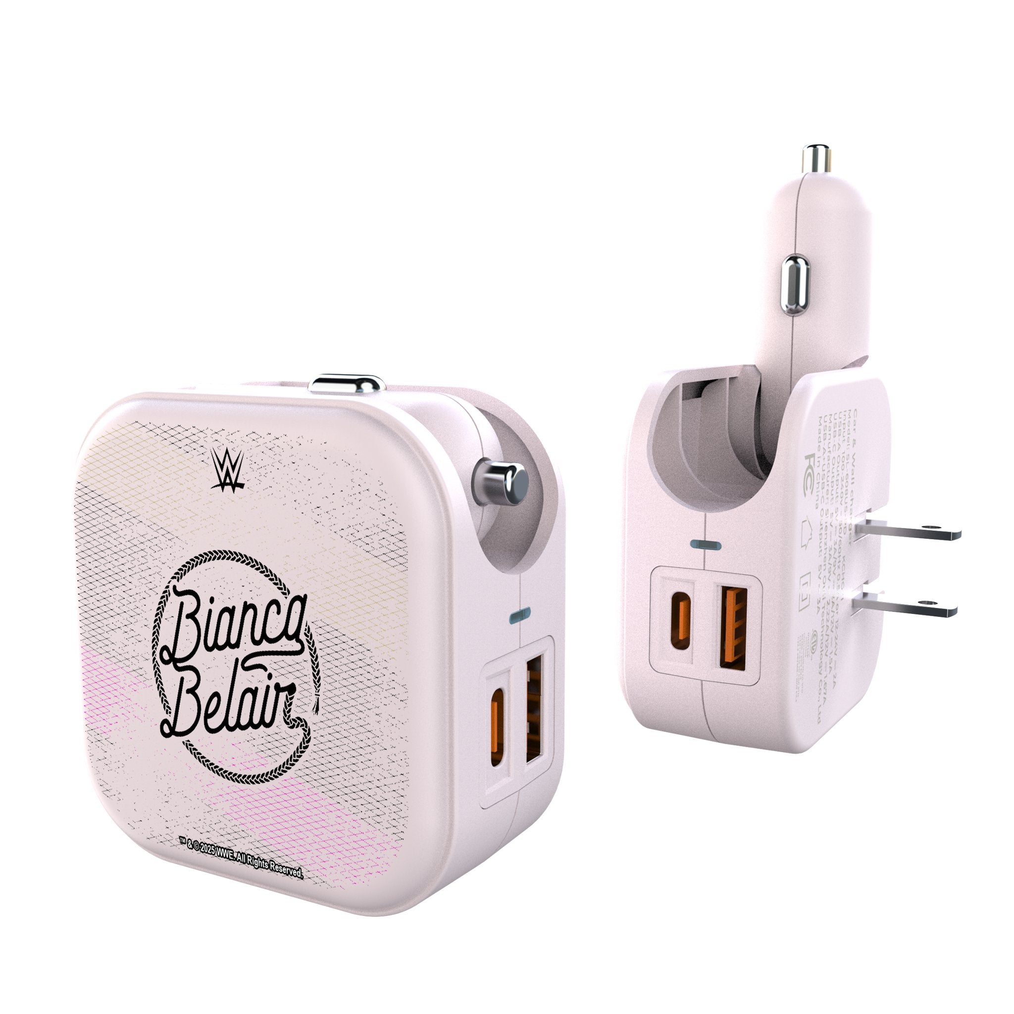 Bianca Belair 2-in-1 Steel USB Charger - Fast Charging for iPhone & Android - Perfect for Home, Office & Travel