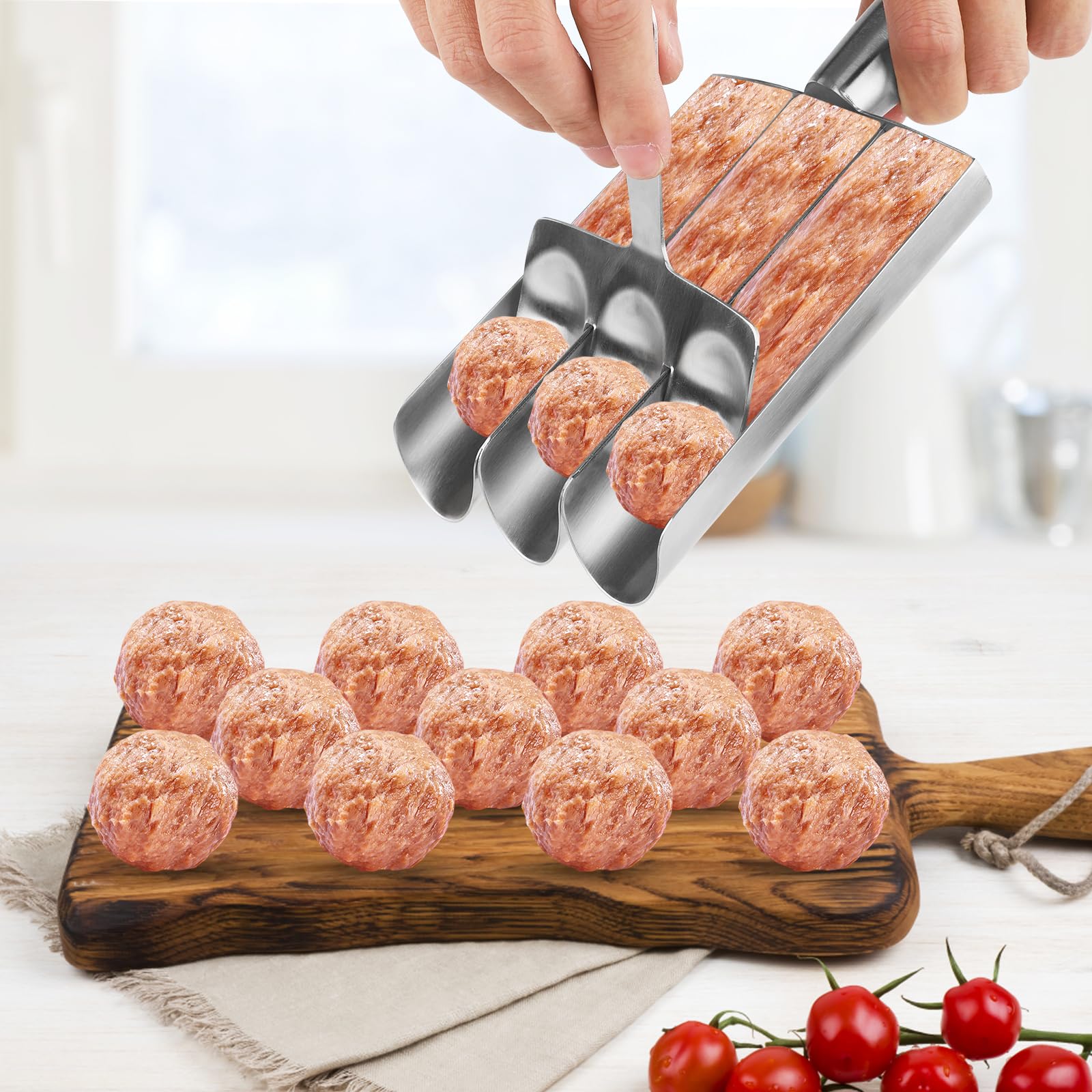 Stainless Steel Triple Meatball Maker with Cutting Spade - 3-in-1 Kitchen Tool for Perfect Meatballs, Cookie Dough & Sorbet Scooping | Ideal for Home Cooking, Meal Prep & Baking