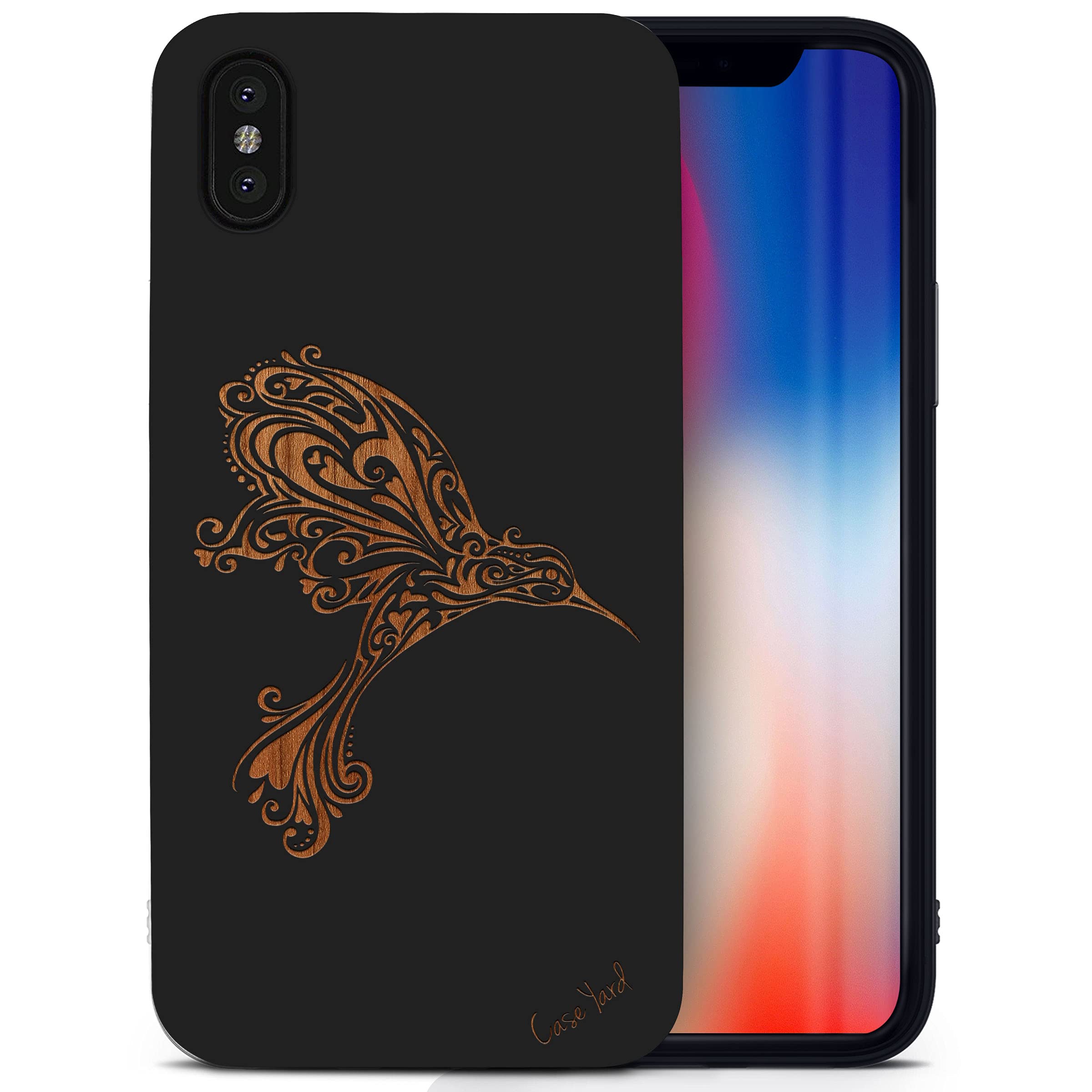 Wooden iPhone Xs Max Case - Laser Engraved Hummingbird Design, Black Wood Protective Cover | Slim Fit Shockproof Phone Case for Men & Women | Perfect for Outdoor Adventures, Travel & Daily Use