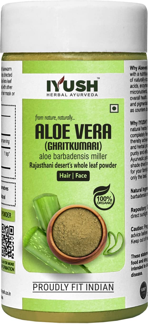IYUSH 100% Pure Aloe Vera Powder (100g) - Organic Ayurvedic Herbal Supplement for Skin Care, Digestion & Detox - Perfect for Smoothies, Face Masks & Wellness Drinks