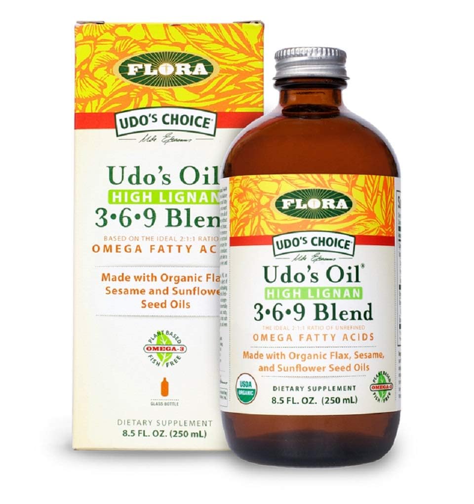Udo's Choice Omega 3-6-9 Oil Blend with High Lignan - 8.5 Fl Oz - Organic Plant-Based Essential Fatty Acids Supplement for Heart, Brain & Joint Health - Perfect for Smoothies, Salads & Daily Wellness Routine