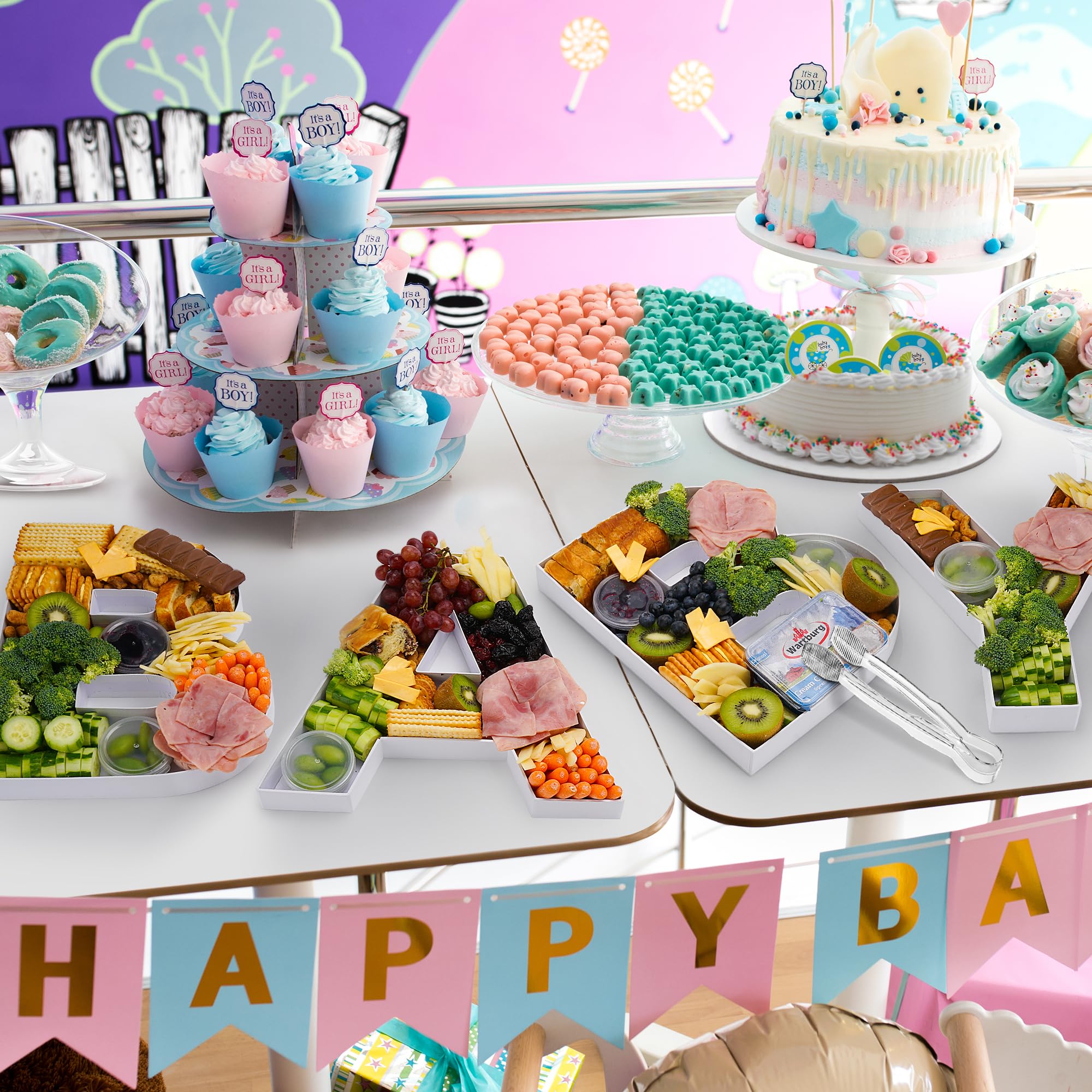Baby Letter Boxes - Gender Reveal Party Decorations | Fillable Cardboard Letters for Charcuterie Boards & Baby Showers | Perfect for Nursery Decor, Birthday Celebrations & Wedding Displays