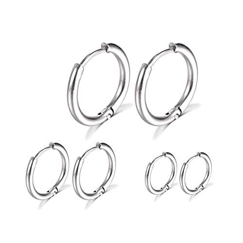 D: Silver (Diameter 8mm/10mm/12mm),3 Pairs