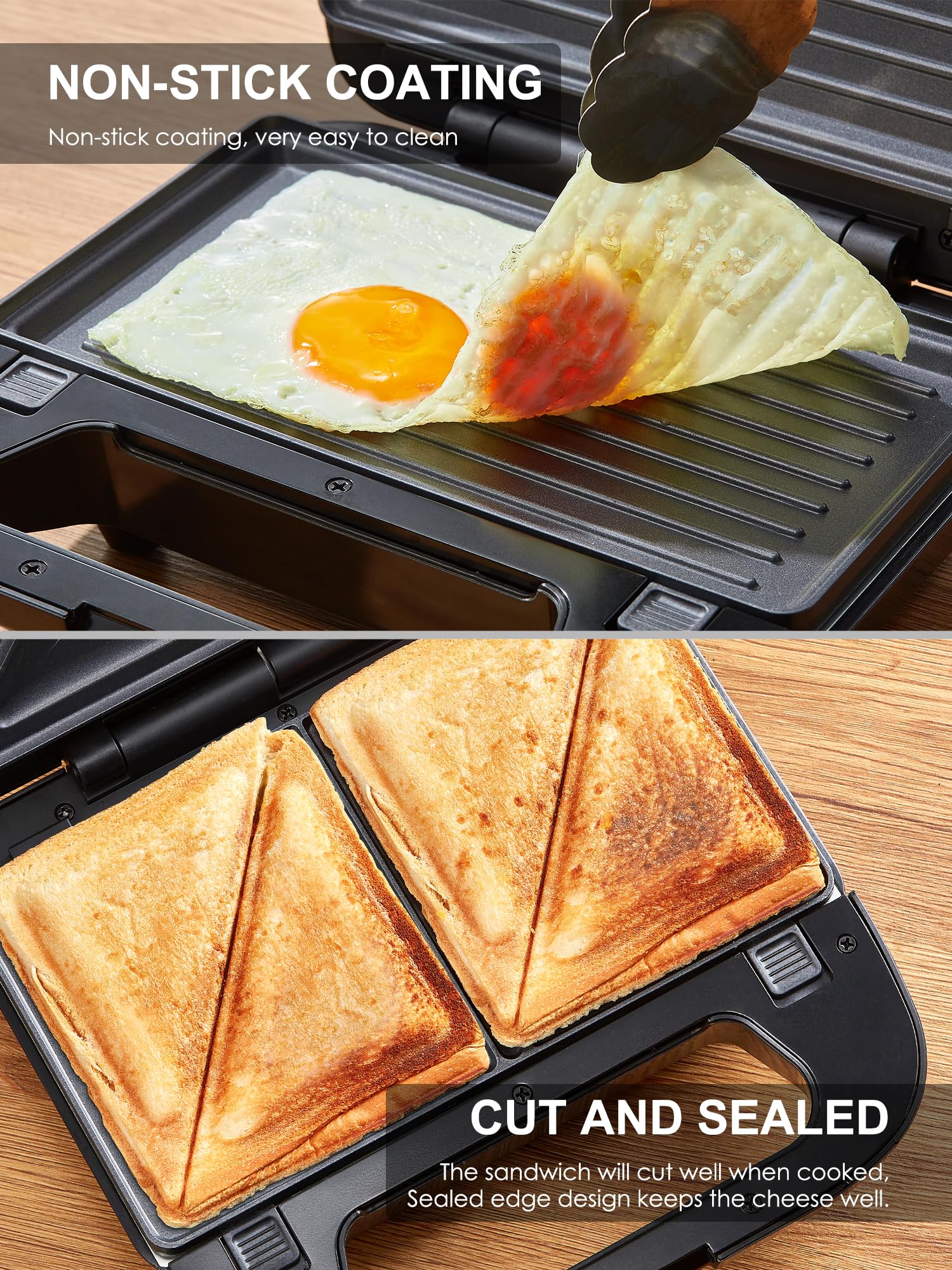 3-in-1 Waffle Maker, Grill & Sandwich Press - Removable Non-Stick Plates for Panini, Grilled Cheese, Burgers & Steaks - Perfect for Breakfast, Lunch & Snacks - Black (Ideal for Home, Office & Dorm Use)