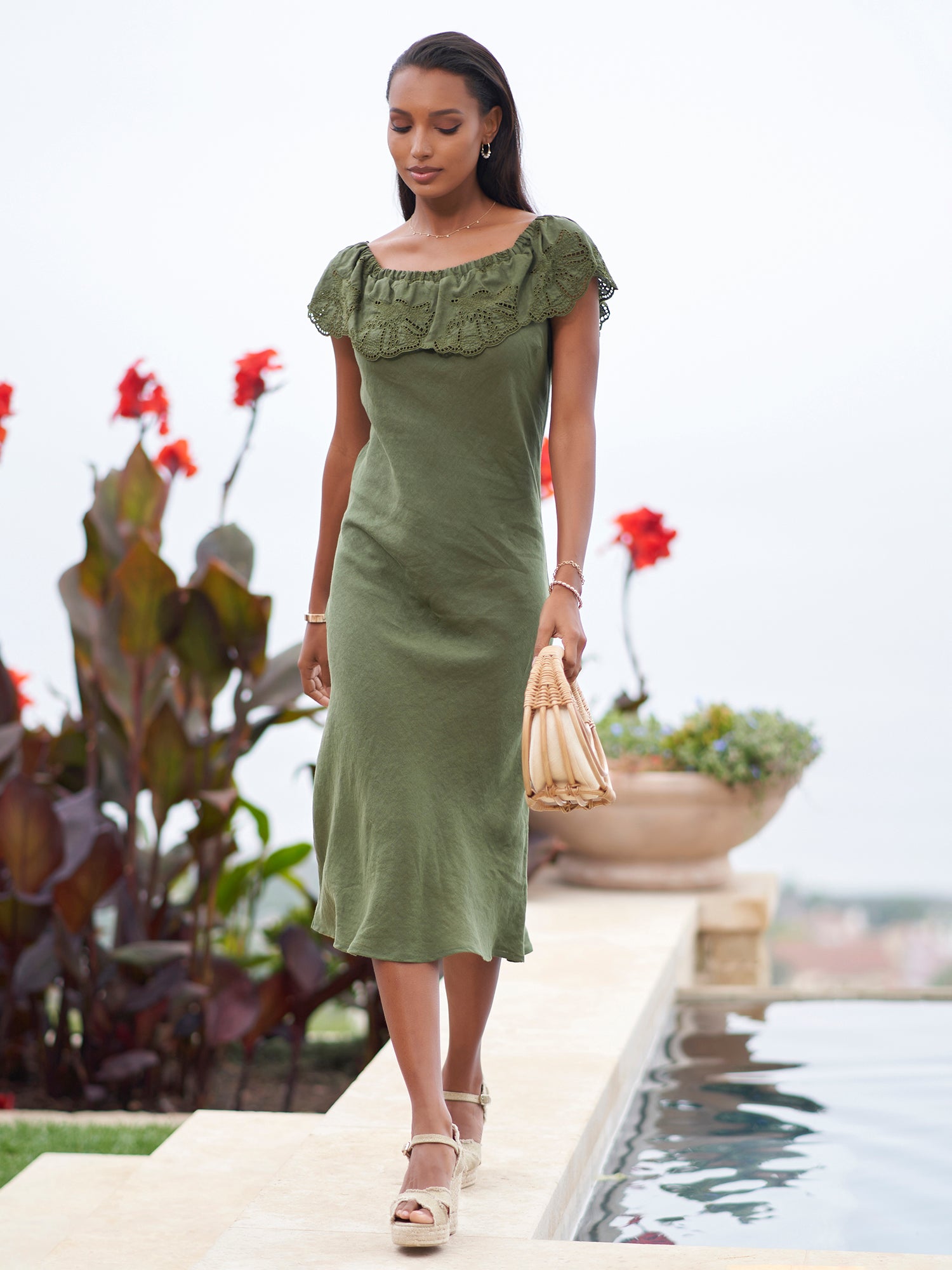 Abrielle Ruffle Linen Dress for Women - Summer Boho Chic Flowy Maxi Dress - Perfect for Beach Vacations, Date Nights & Outdoor Weddings