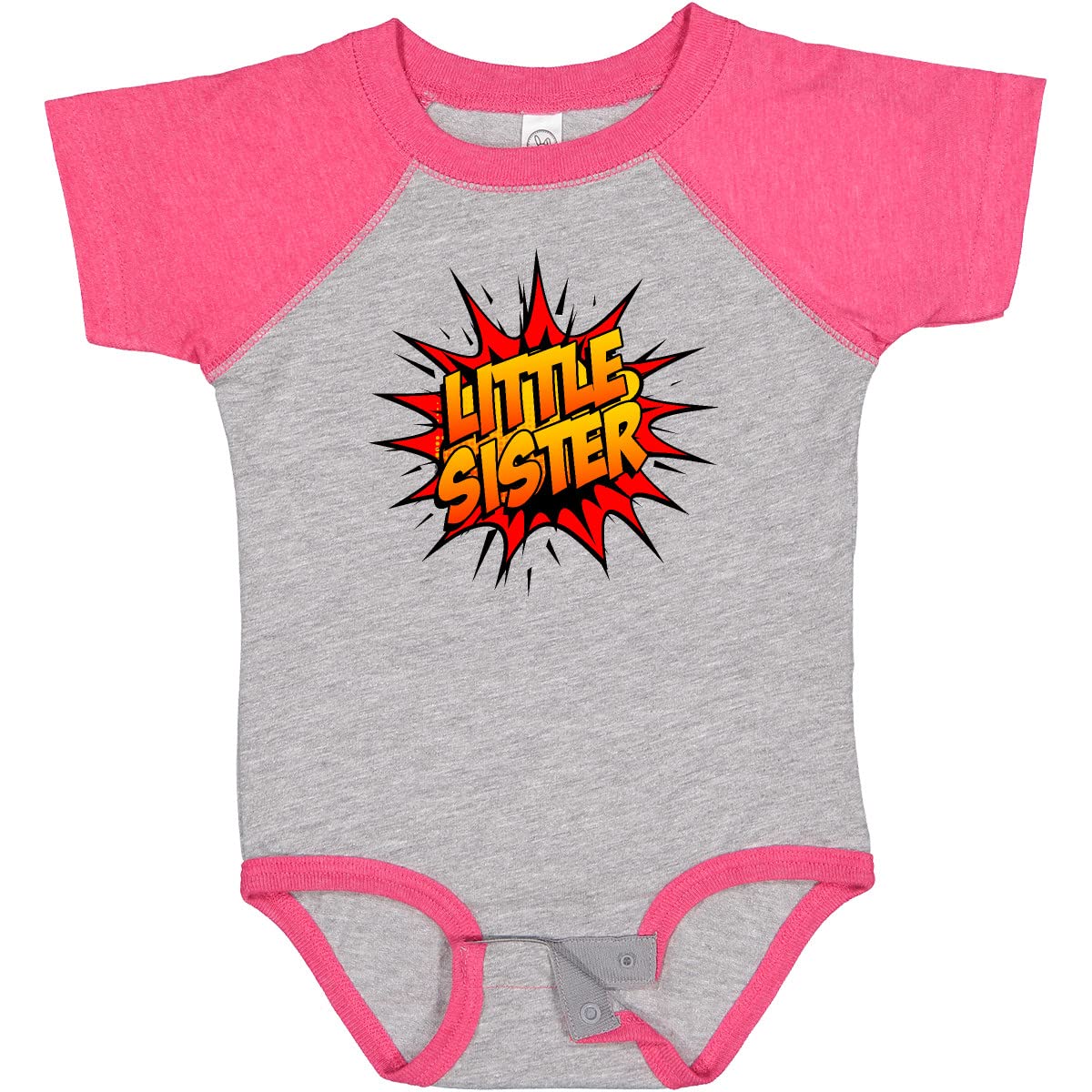 Inktastic Little Sister Super Hero Baby Bodysuit - Cute Cotton Onesie for Newborn & Infant - Perfect for Sibling Matching, Baby Shower Gifts & Superhero Theme Outfits