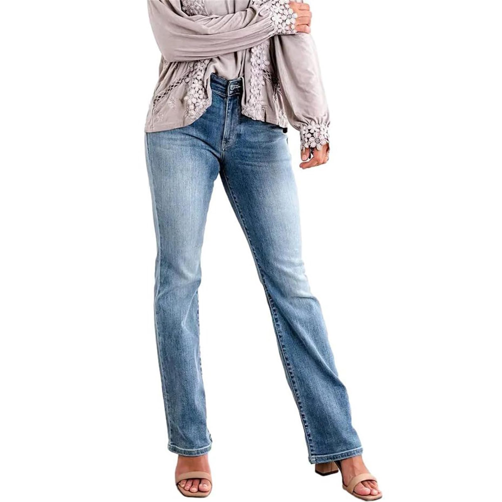 Stylish Grass-Wood Denim Jeans for Women - High Rise Bootcut, Tummy Control, Plus Size - Perfect for Casual Wear, Office & Night Out