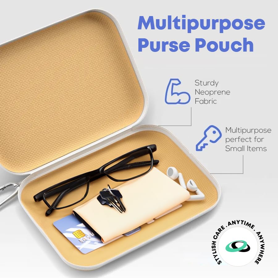 Slim Multipurpose Neoprene Makeup Bag with Zipper Pouch & Carabiner Keychain - Portable Travel Cosmetic Organizer for Women | Perfect for Travel, Gym, Work & Daily Essentials Storage