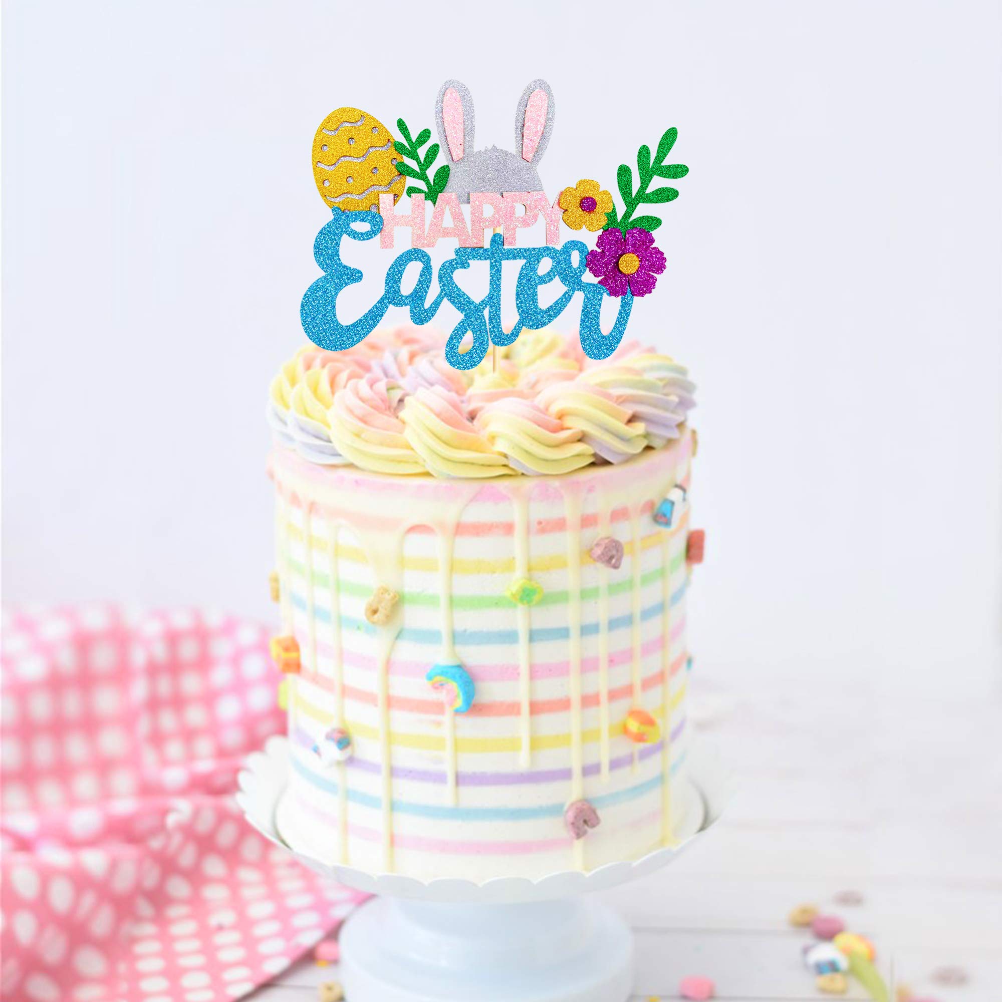 Easter Bunny Cake Topper - Happy Easter Rabbit Cake Decor for Easter Party, Birthday, Baby Shower & Spring Celebrations - 1pc Adorable Bunny Cake Decoration