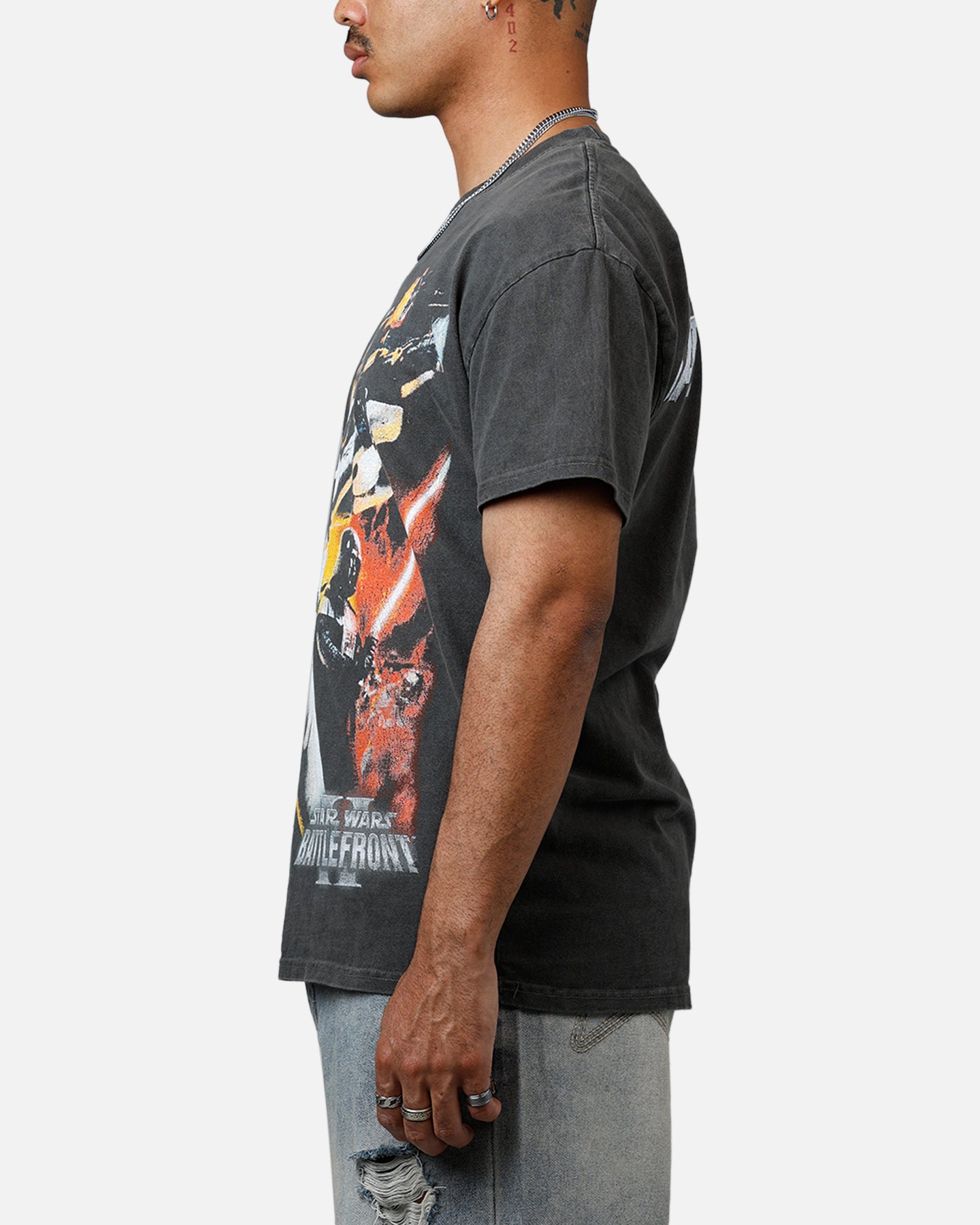 Star Wars Battlefront 2 Heavyweight Cotton T-Shirt | Officially Licensed Graphic Tee | Men's Black Washed Vintage Style Shirt | Perfect for Cosplay, Gaming Events & Casual Wear