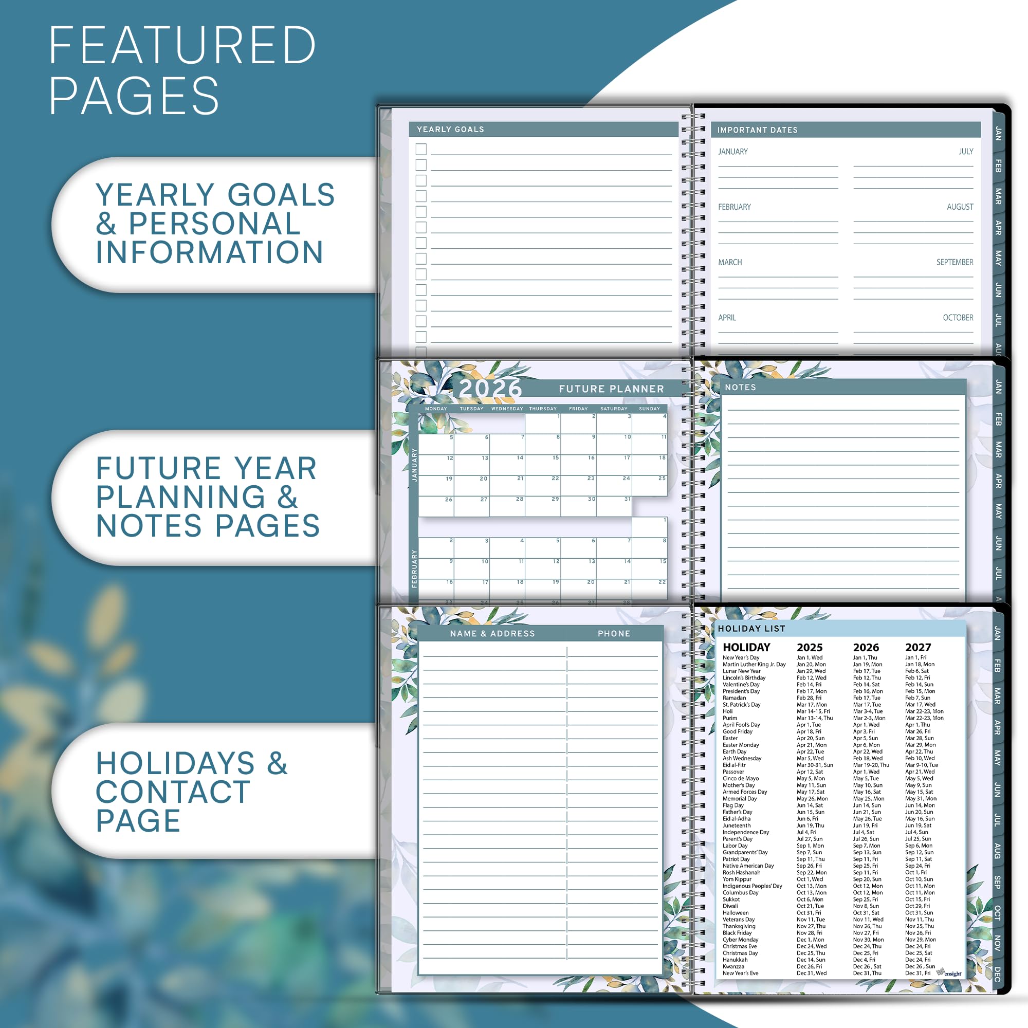 2025 Floral Planner & Appointment Book - 6.5 x 8.5 Inch Daily Weekly Monthly Organizer with 15-Minute Time Slots, Tabs & Calendar for Business, School & Personal Use | Perfect for Office, Home & Student Scheduling (Jan-Dec 2025)