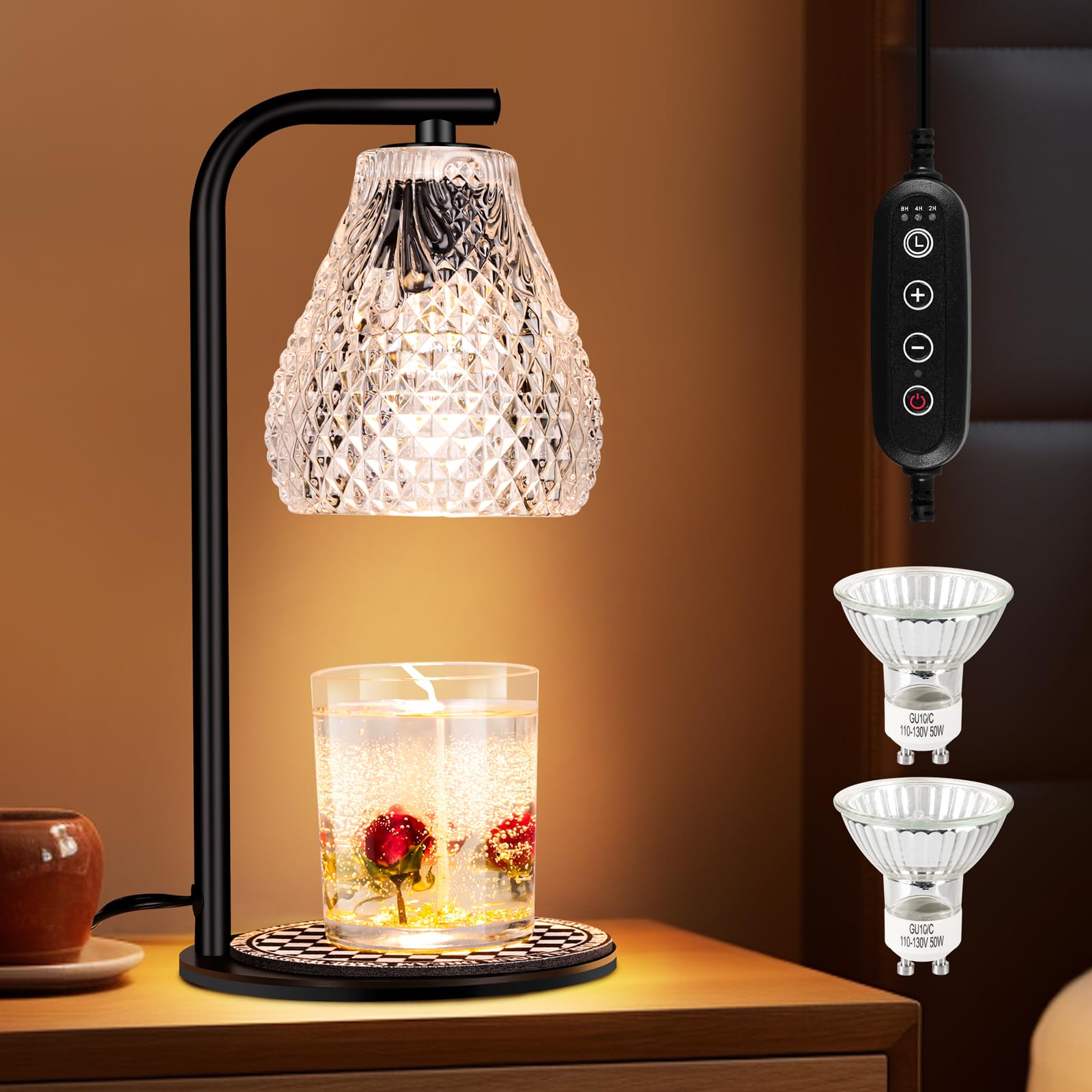 NEWHCTE Electric Candle Warmer with Timer & Remote Dimmer - 2x50W Bulbs Wax Melter for Home Decor, Aromatherapy, Bedroom Ambiance - Perfect for Relaxation, Romantic Nights & Holiday Decorations