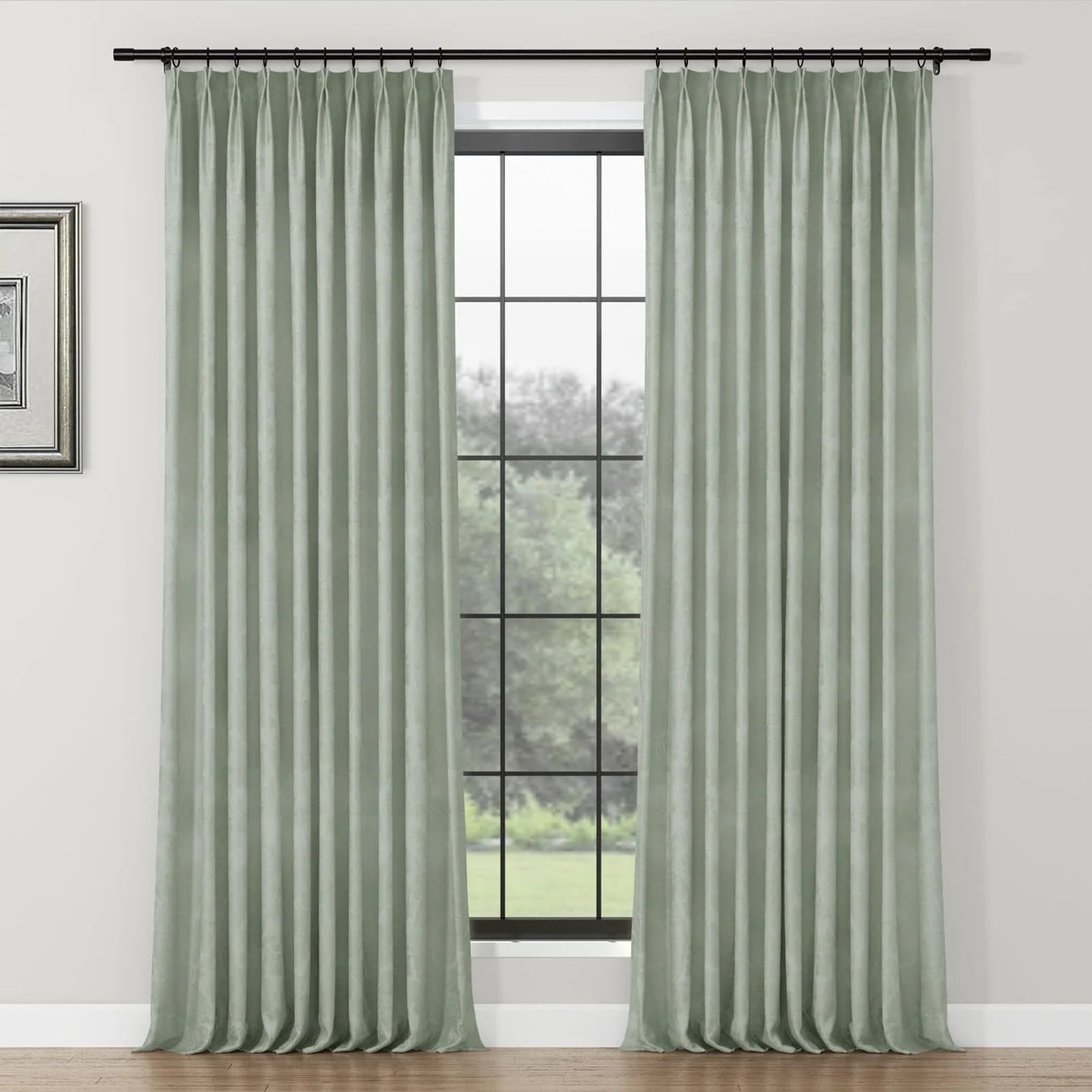 Lydia Plants Jacquard Curtain Pleated - Elegant Floral Print Blackout Drapes for Living Room, Bedroom & Nursery - Home Decor Window Treatments for Privacy & Light Control