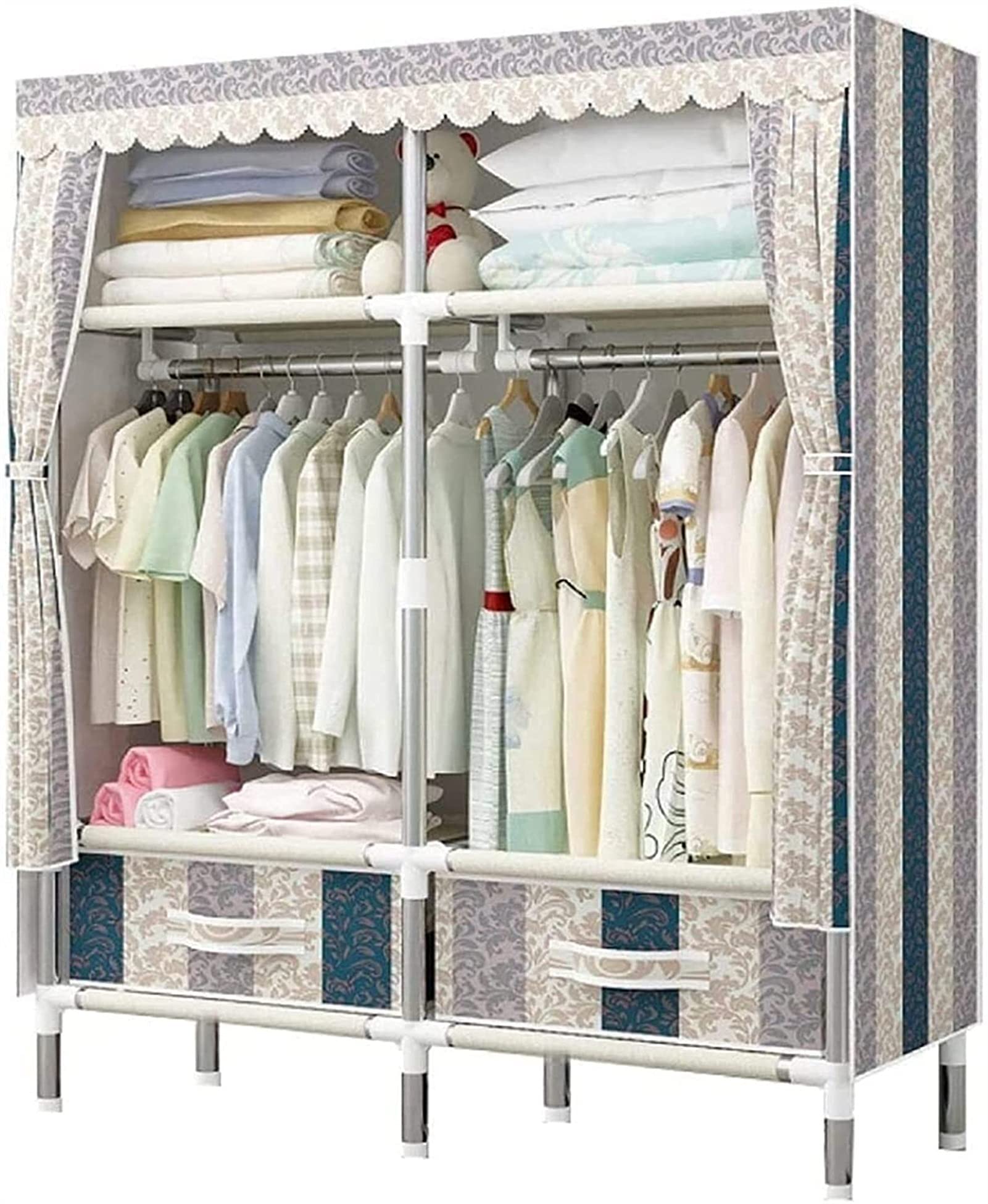 ZZF Portable Wardrobe Closet with Drawers & Hanging Rod - Foldable Clothes Storage Cabinet Organizer for Bedroom, Dorm, or Travel (Multiple Colors Available) - Perfect for Small Spaces & Temporary Housing
