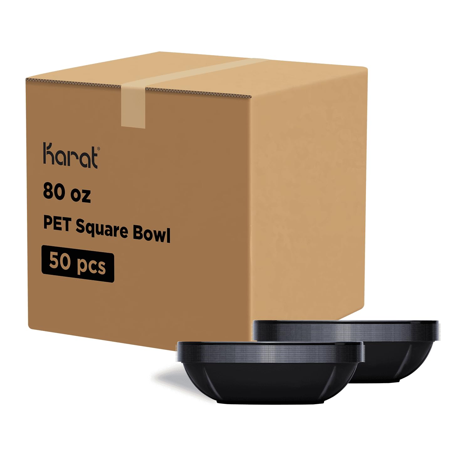 80 oz Black PET Square Bowls (50 Pack) - Durable & BPA-Free for Food Storage, Meal Prep, and Serving - Perfect for Restaurants, Catering, and Bulk Food Packaging
